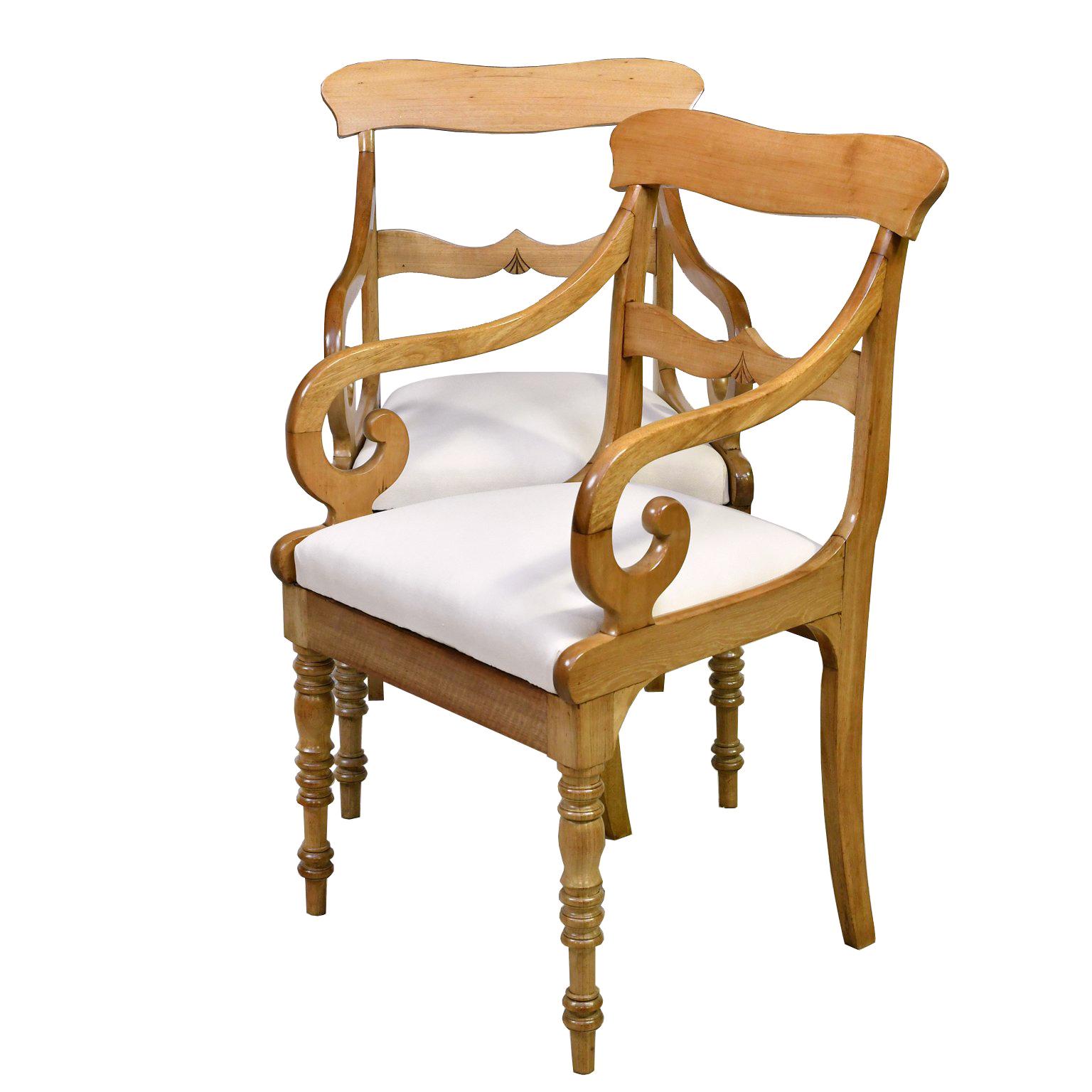 Pair of Swedish Biedermeier/Karl Johan Armchairs in Walnut w/ Upholstered Seats