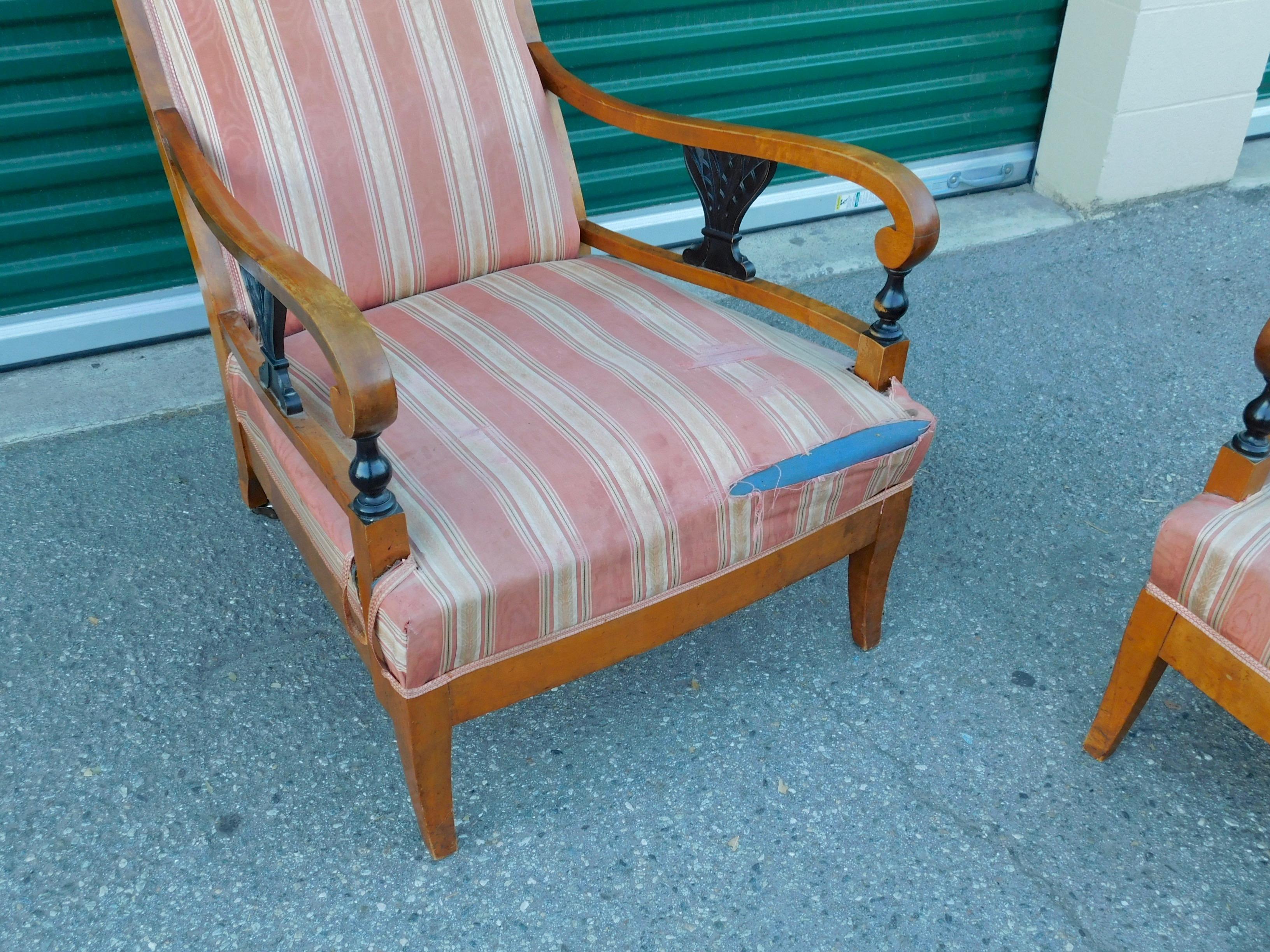 Pair of Swedish Biedermeier Revival Armchairs in Golden Birch, circa 1910 For Sale 5