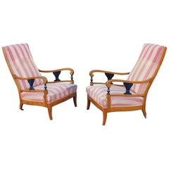 Pair of Swedish Biedermeier Revival Armchairs in Golden Birch, circa 1910