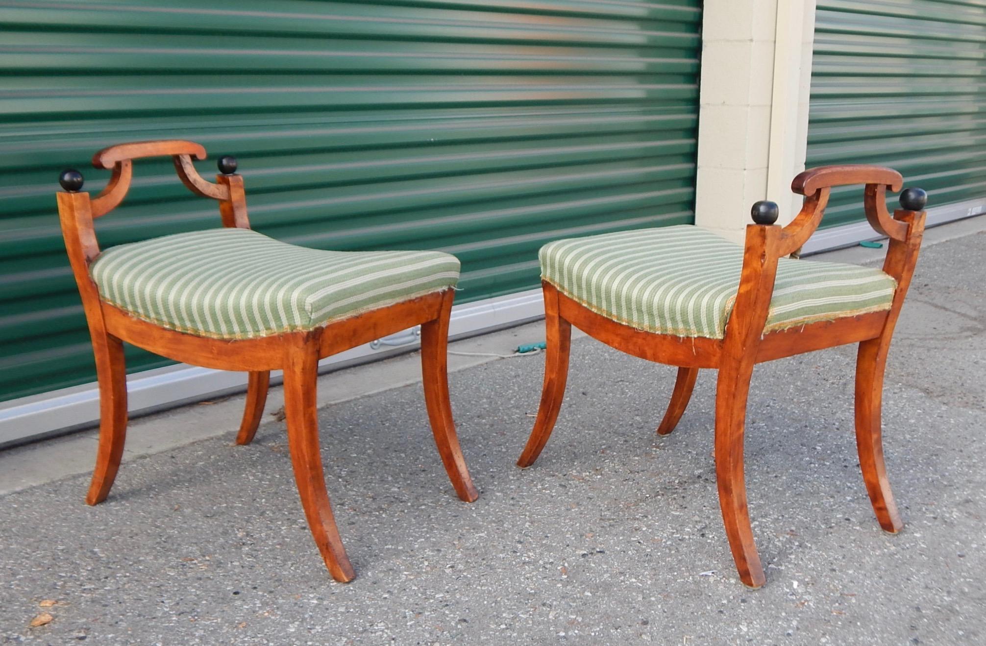 Pair of Swedish Biedermeier Revival Benches or Foot Stools, 1920s For Sale 5