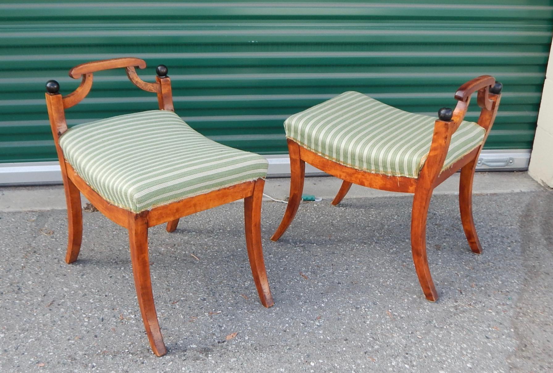 Pair of Swedish Biedermeier Revival Benches or Foot Stools, 1920s In Good Condition For Sale In Richmond, VA