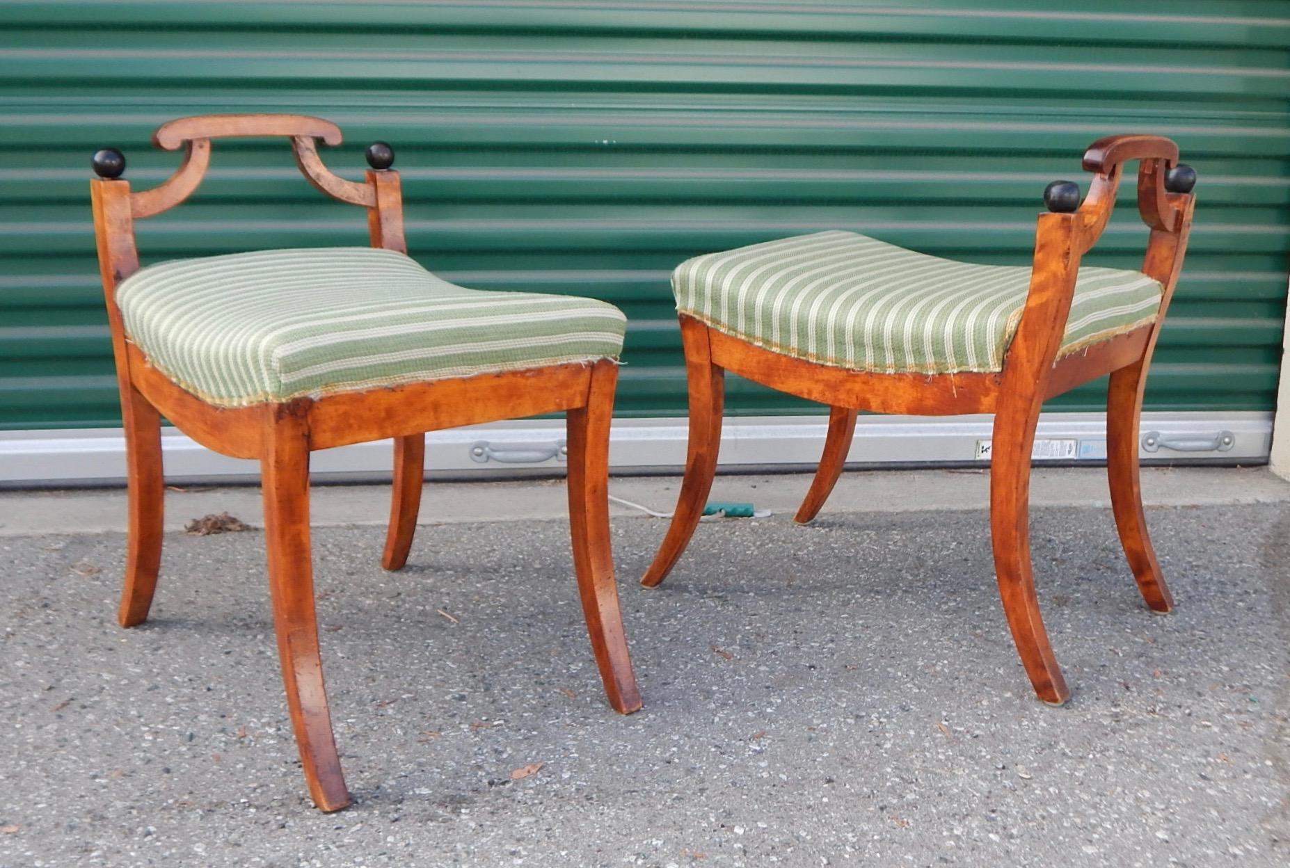 Early 20th Century Pair of Swedish Biedermeier Revival Benches or Foot Stools, 1920s For Sale