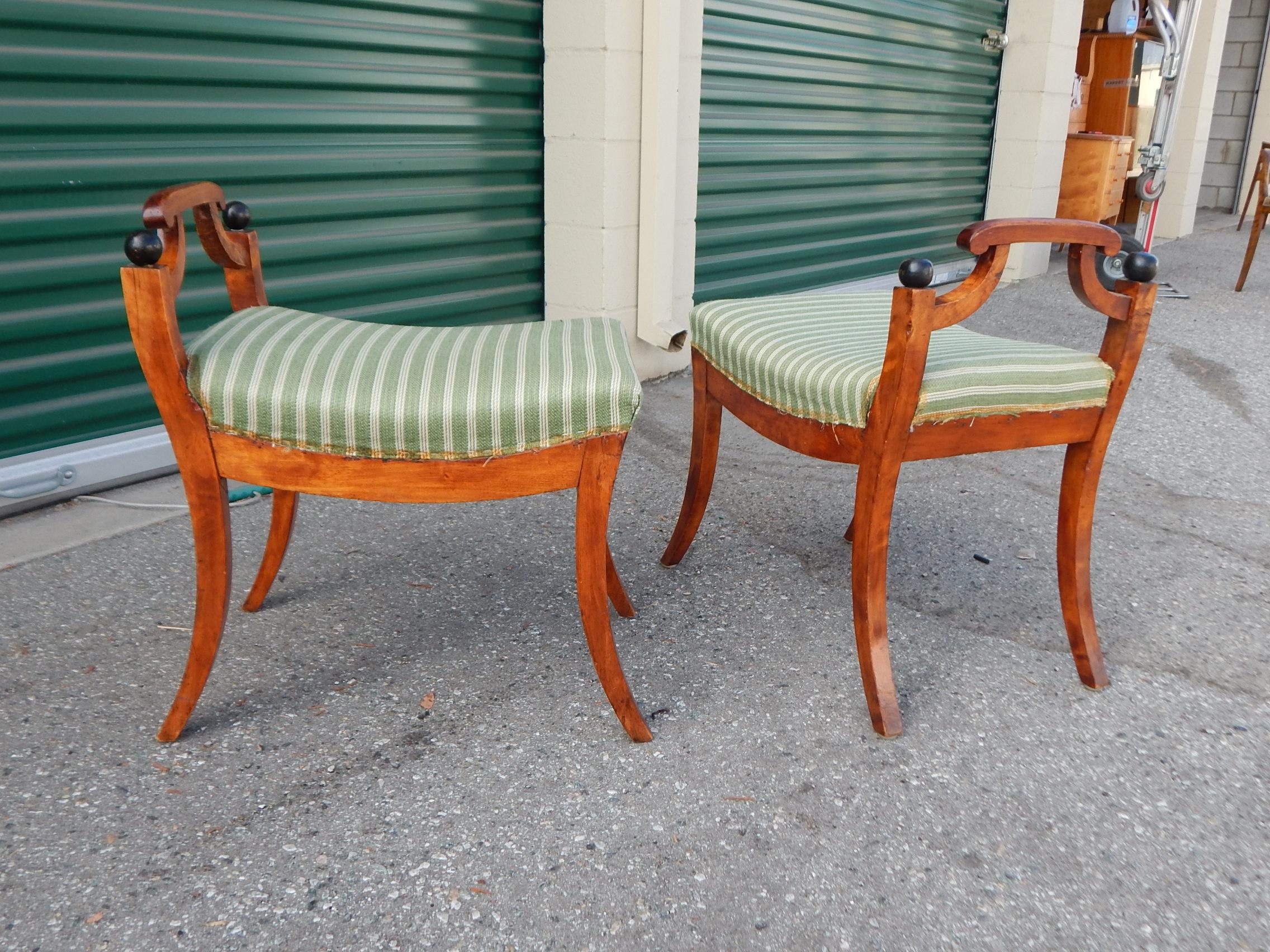 Birch Pair of Swedish Biedermeier Revival Benches or Foot Stools, 1920s For Sale