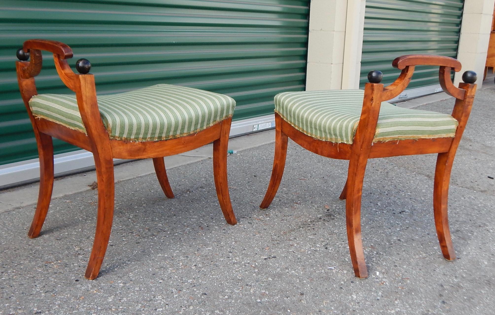 Pair of Swedish Biedermeier Revival Benches or Foot Stools, 1920s For Sale 1