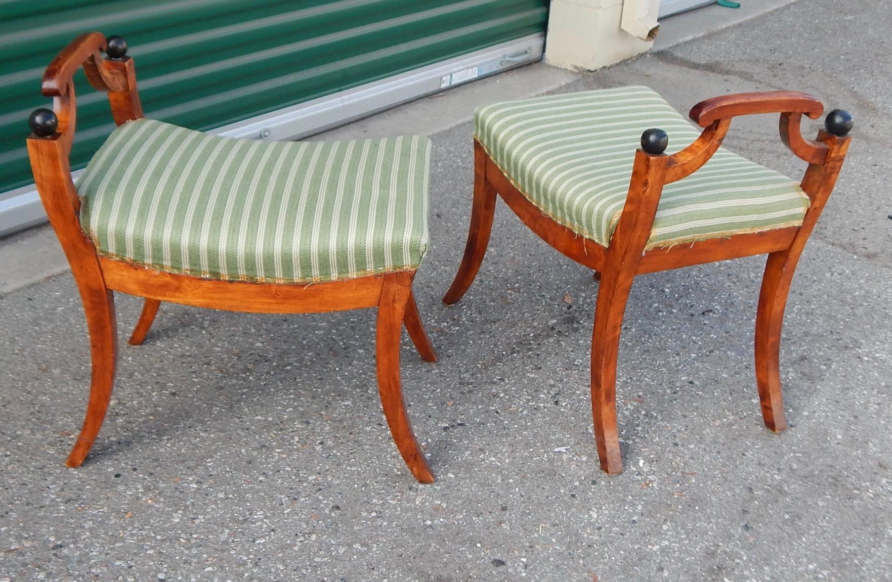 Pair of Swedish Biedermeier Revival Benches or Foot Stools, 1920s For Sale 2