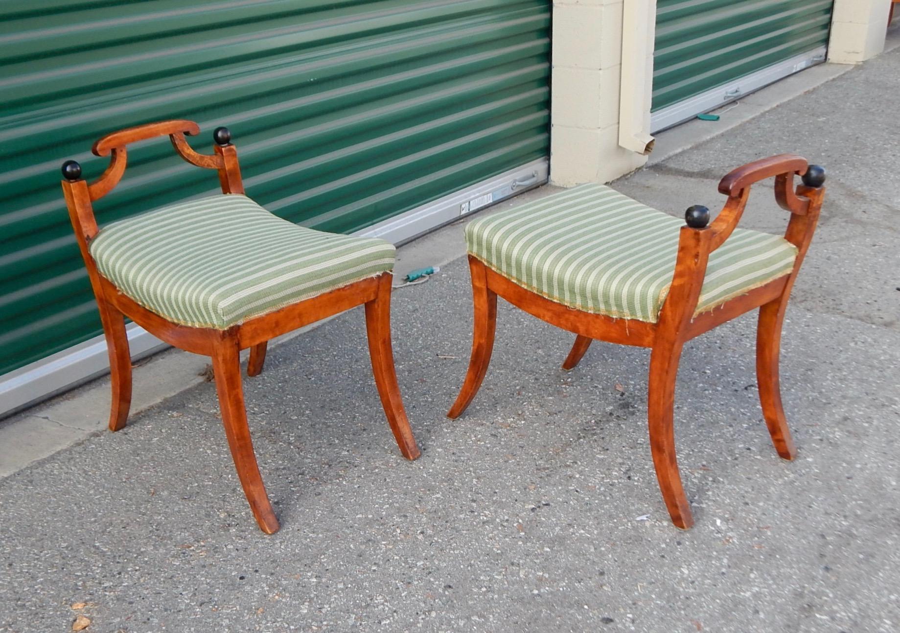 Pair of Swedish Biedermeier Revival Benches or Foot Stools, 1920s For Sale 4