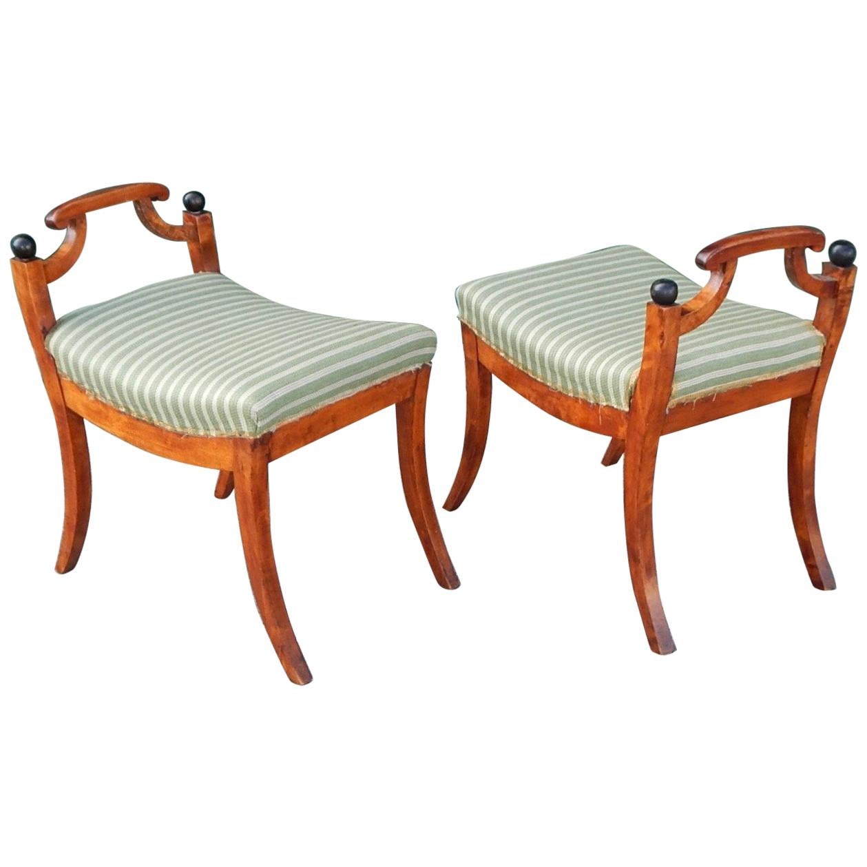 Pair of Swedish Biedermeier Revival Benches or Foot Stools, 1920s For Sale