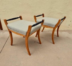 Pair of Swedish Biedermeier Revival Footstools in Golden Birch, circa 1910