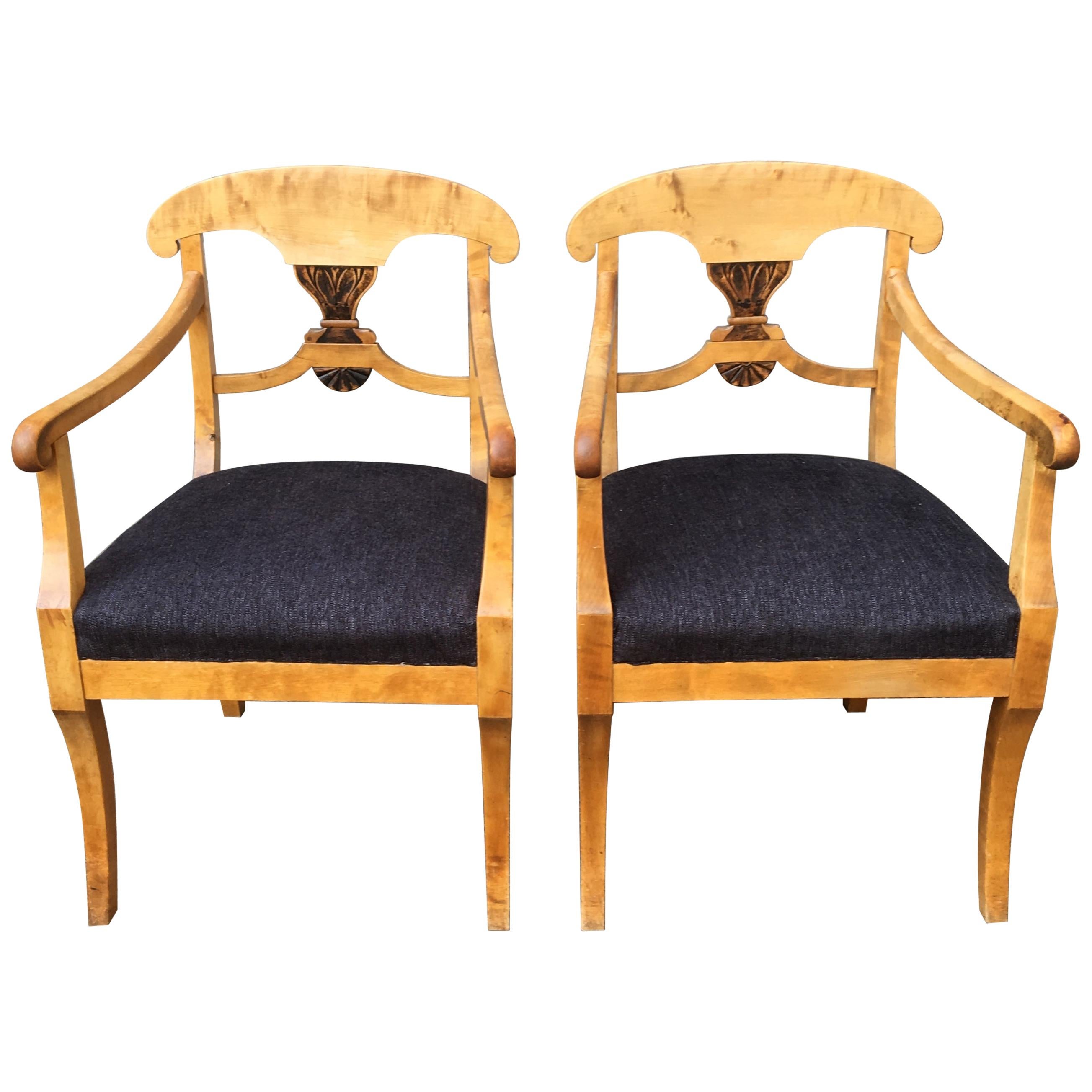Pair of Swedish Birchwood Art Deco Armchairs, Circa 1920s