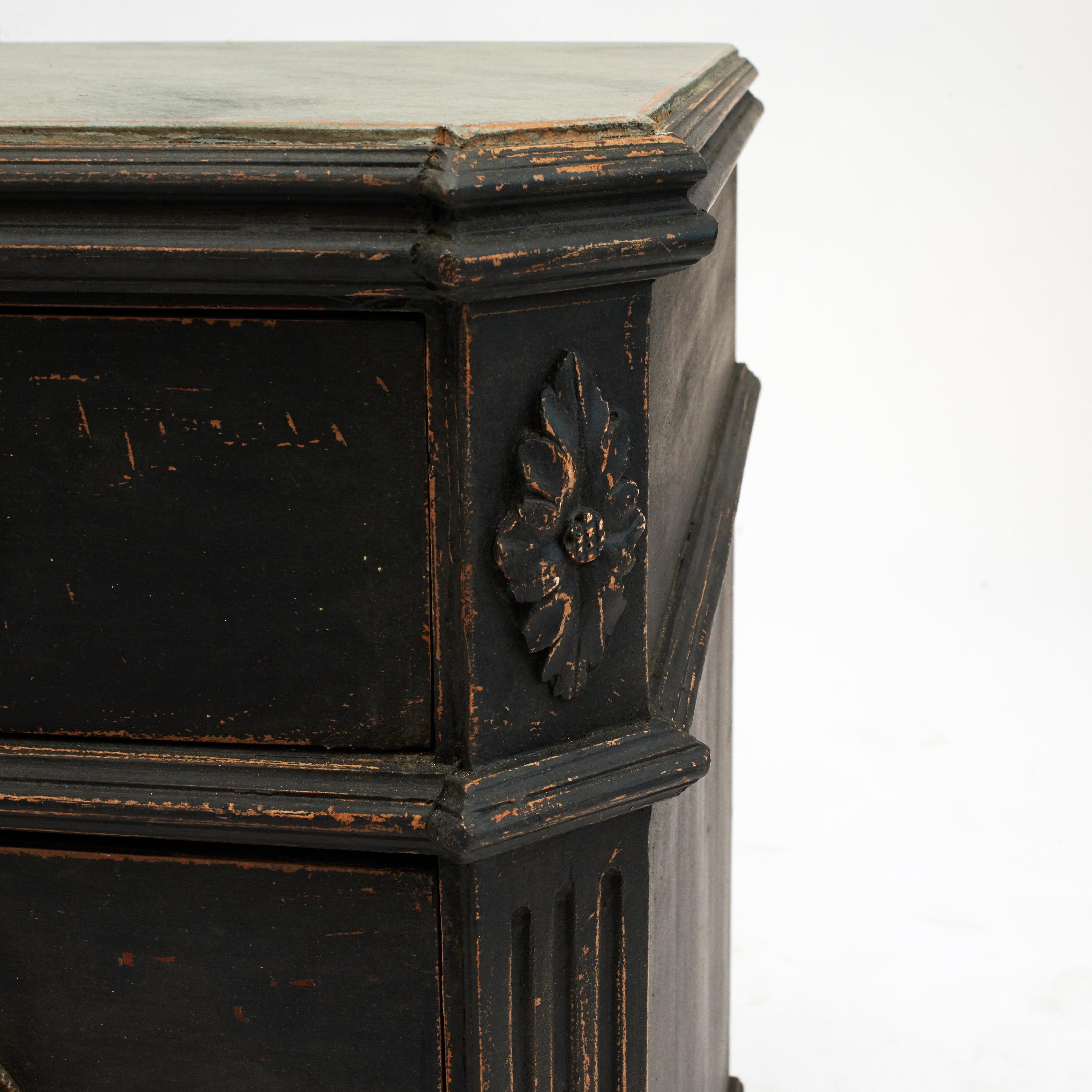 Pair of Swedish Black Gustavian Style Breakfront Chests of Drawers 4