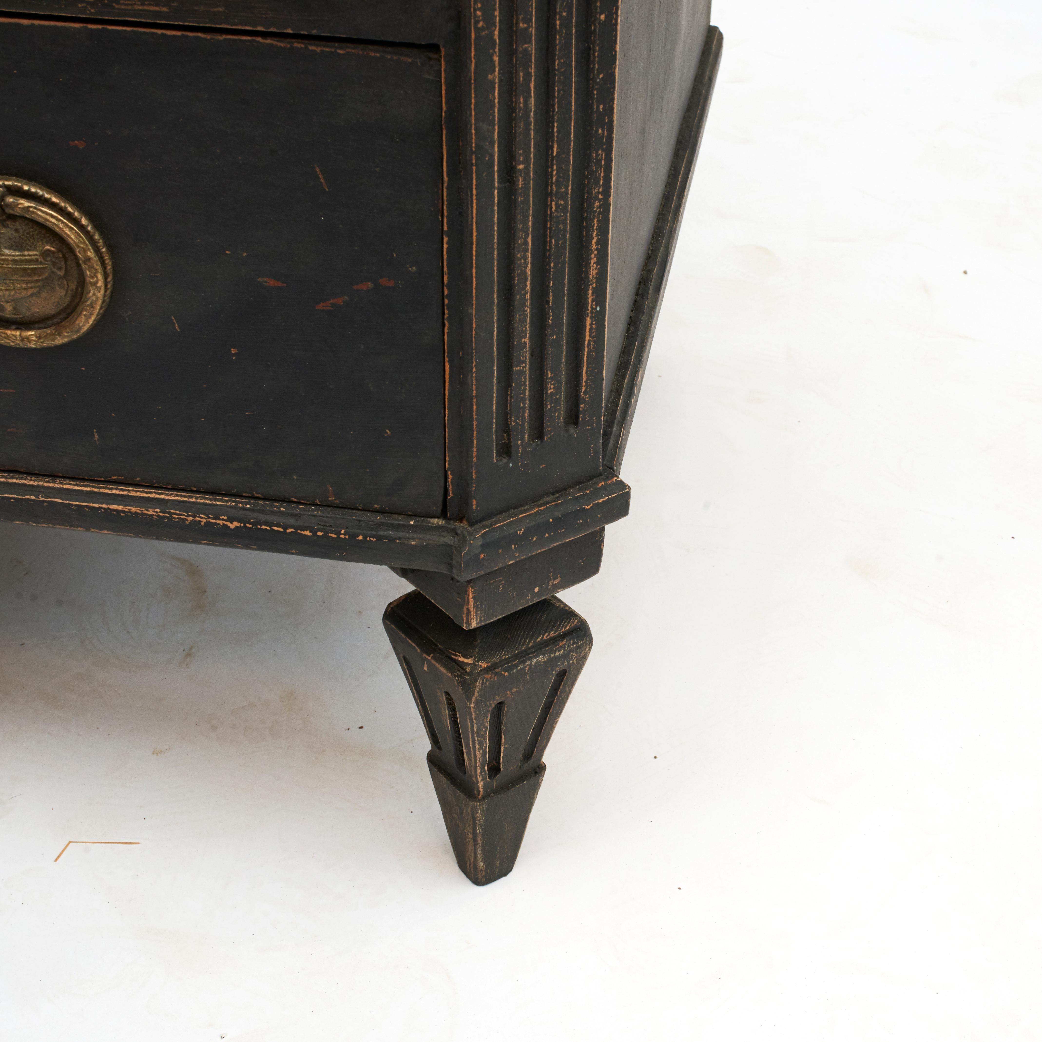 Pair of Swedish Black Gustavian Style Breakfront Chests of Drawers 9