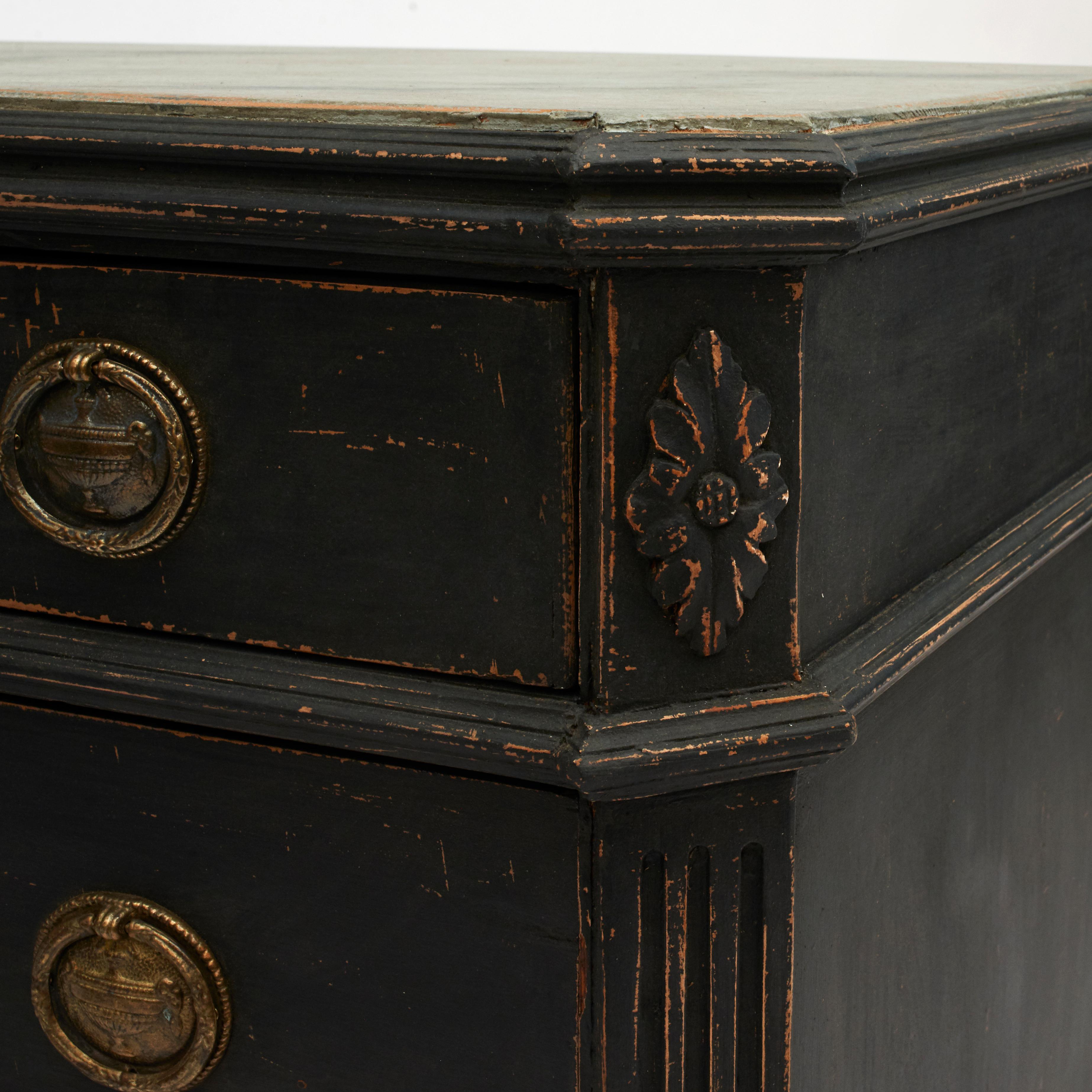 Pair of Swedish Black Gustavian Style Breakfront Chests of Drawers 3