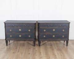 Pair of Swedish Black-Painted Commodes with Brass Hardware, 20th Century