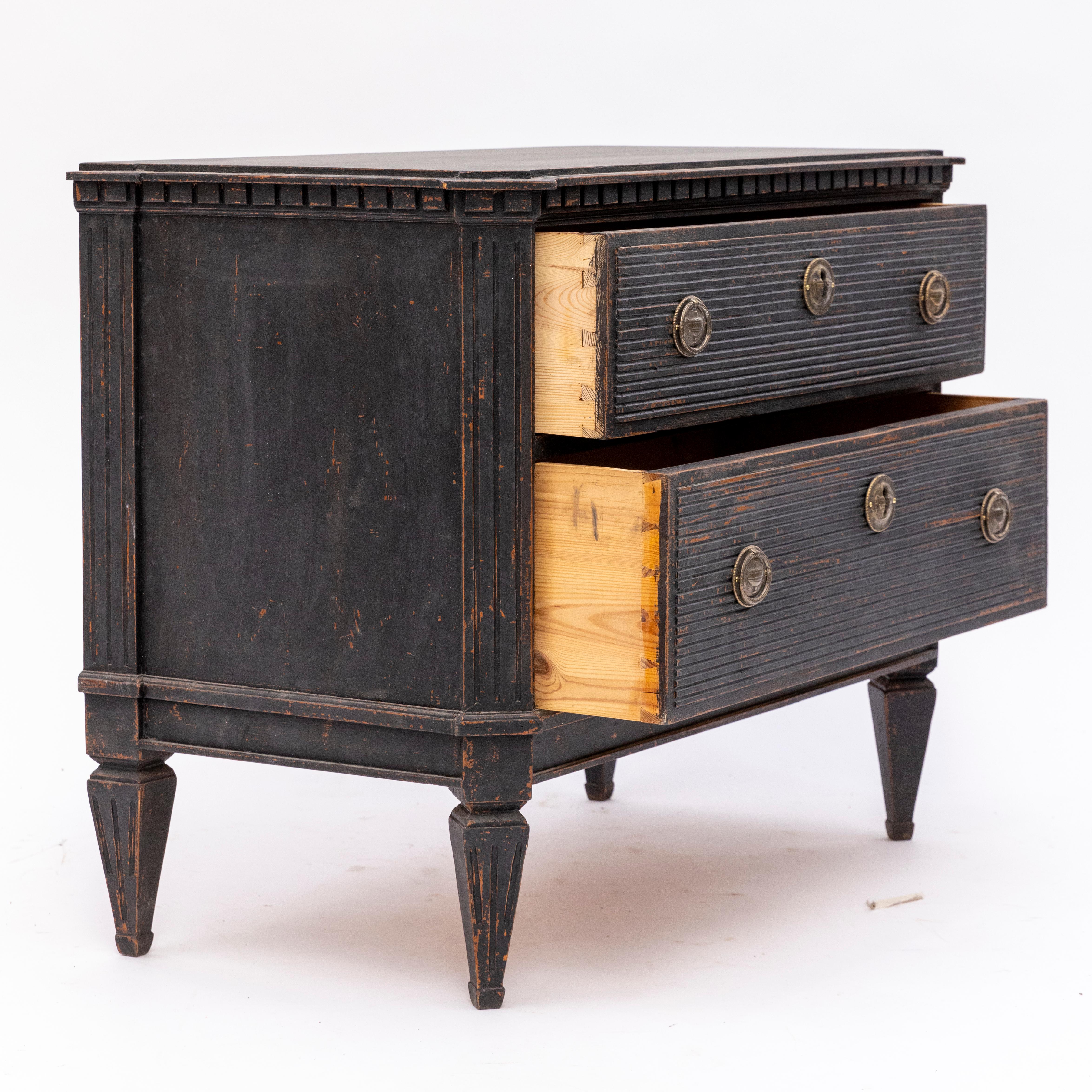 19th Century Pair of Swedish Black Painted Gustavian Style Chest of Drawers
