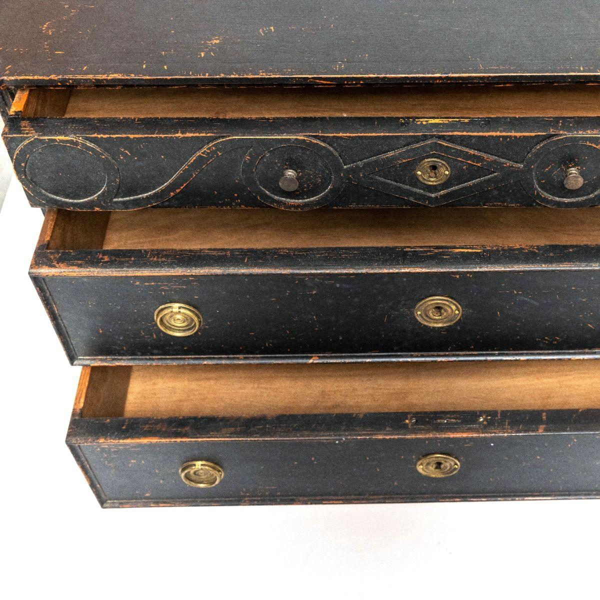 19th Century Pair of Swedish Black Painted Gustavian Style Chest of Drawers