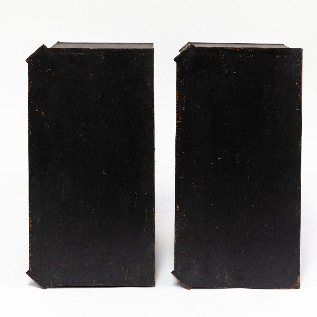 Brass Pair of Swedish Black Painted Gustavian Style Chest of Drawers