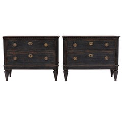 Pair of Swedish Black Painted Gustavian Style Chest of Drawers