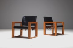 Pair of Swedish Black Saddle Leather Safari Armchairs, 1970s