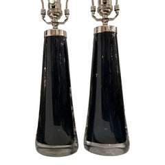 Pair of Swedish Blue Glass Lamps