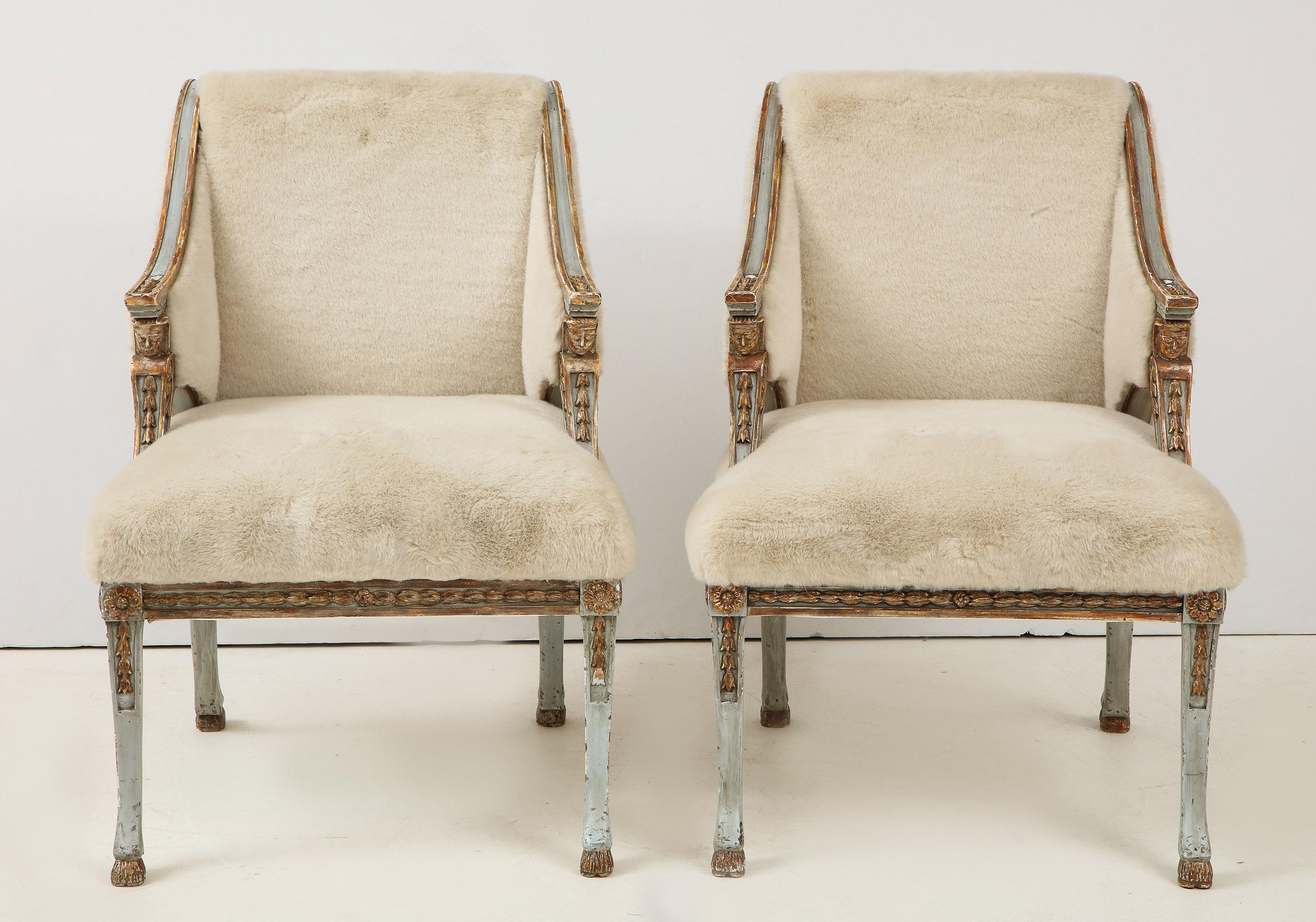 Pair of Swedish Blue Painted and Silver Gilt Armchairs 2