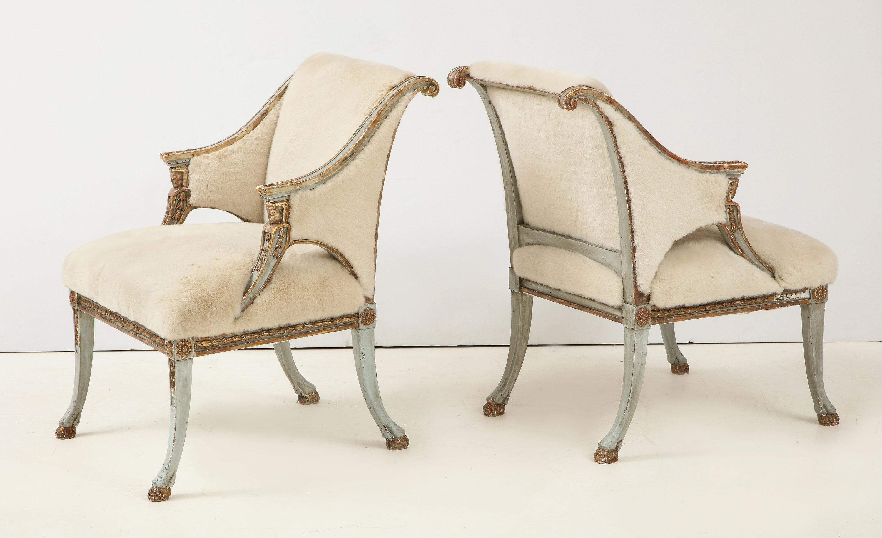 Pair of Swedish Blue Painted and Silver Gilt Armchairs In Good Condition In New York, NY