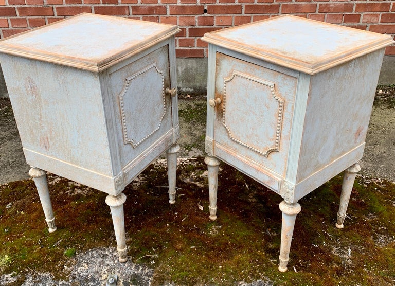 Pair of Swedish Blue Painted Gustavian Nightstands at 1stDibs