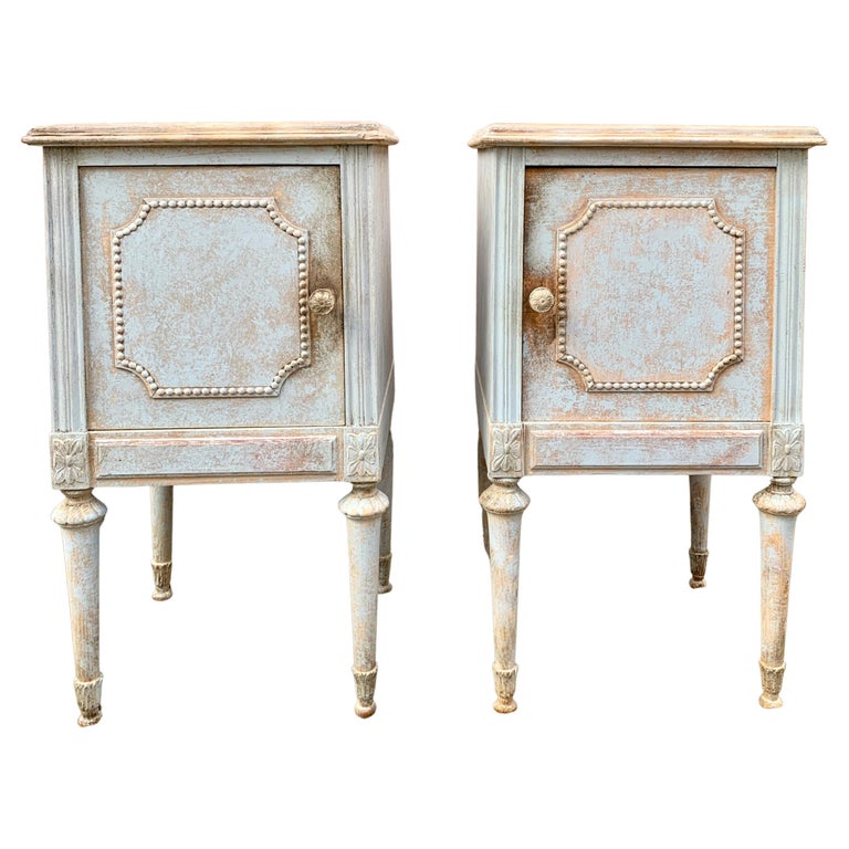 Pair of Swedish Blue Painted Gustavian Nightstands at 1stDibs