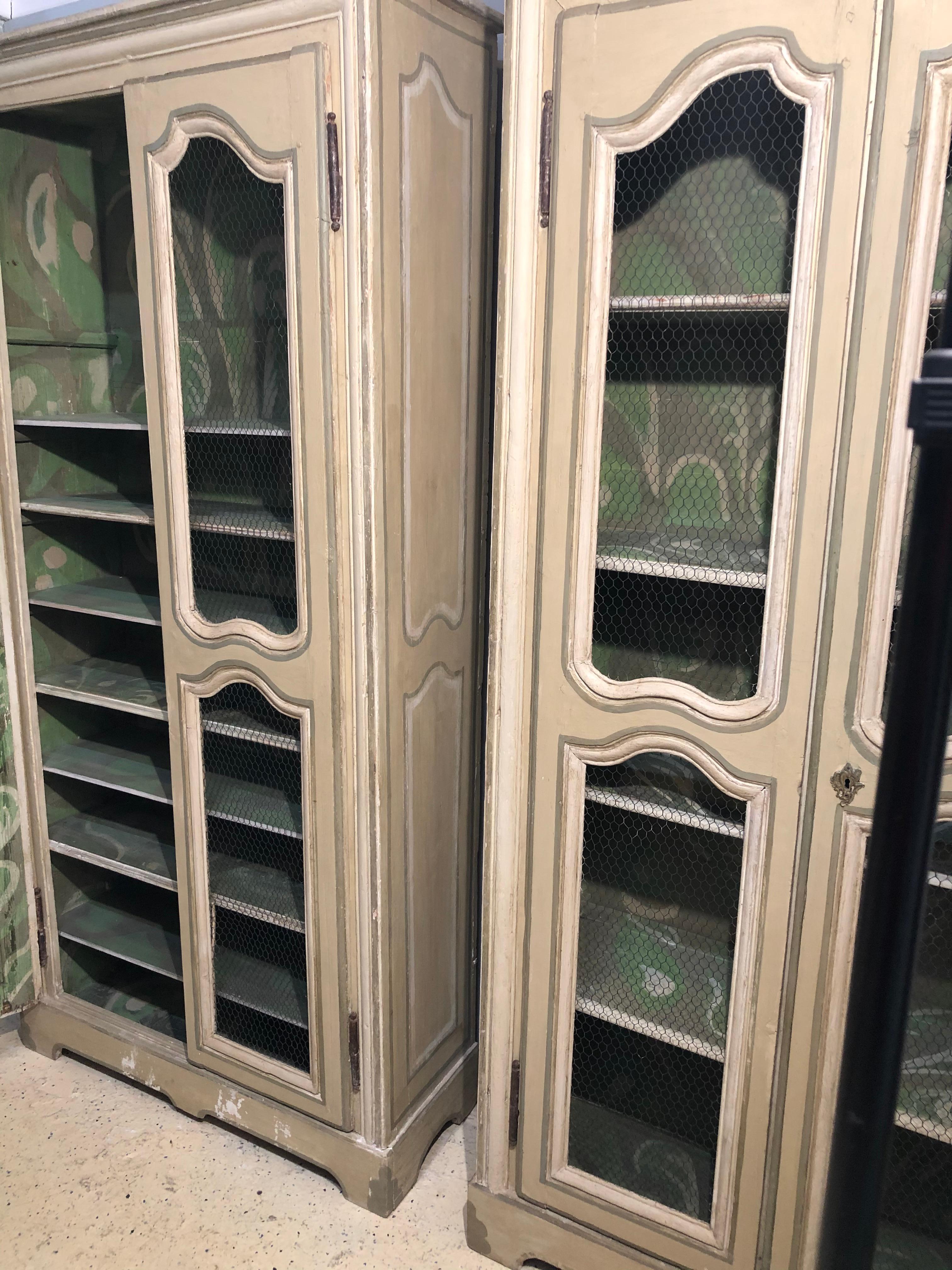 French Pair of Continental Bookcase Cabinets Original Paint Decorated