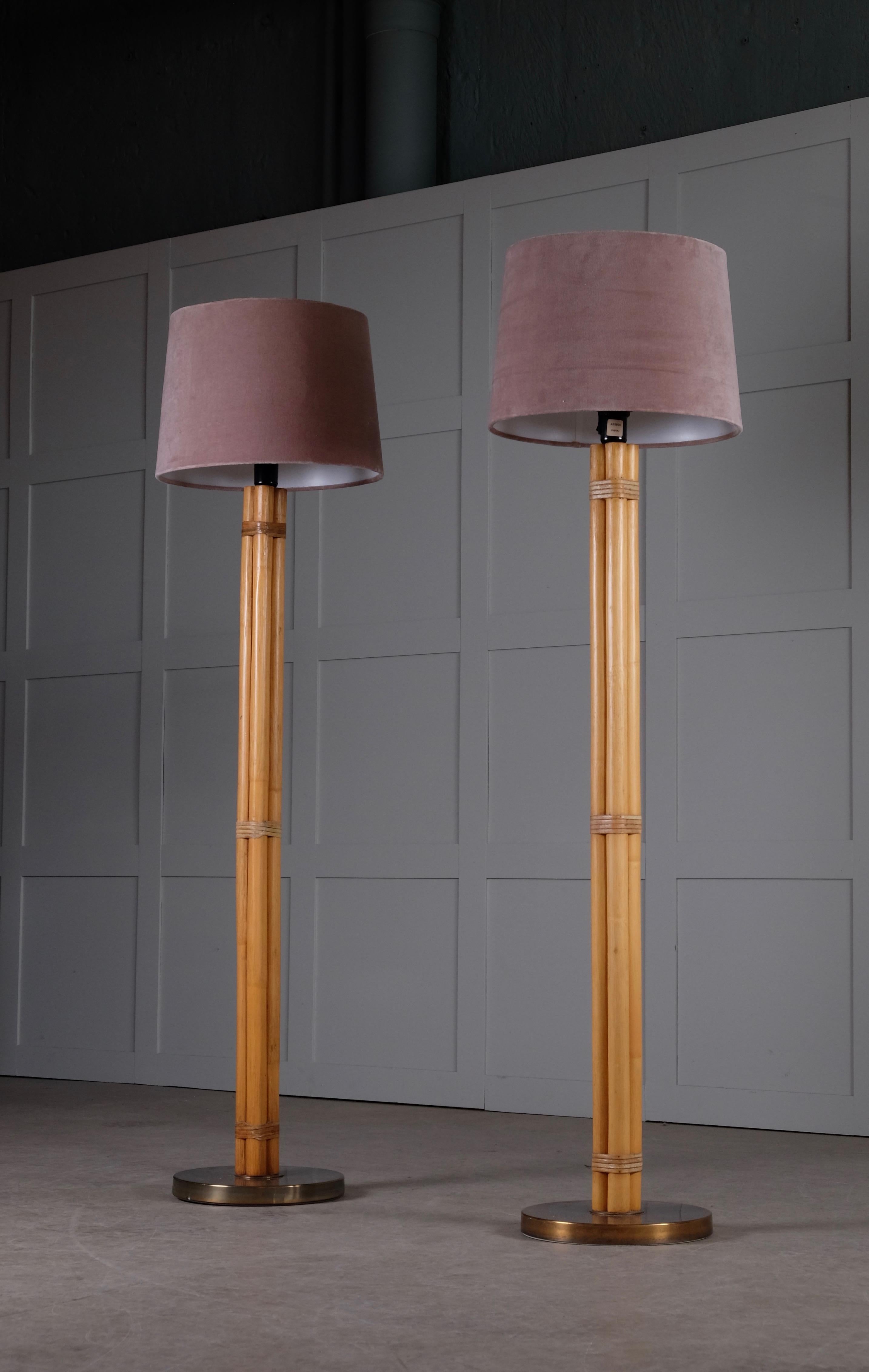 Pair of Swedish Brass and Bamboo Floor Lamps by Bergboms, 1970s For Sale 5