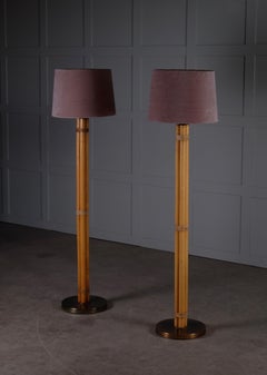 Pair of Swedish Brass and Bamboo Floor Lamps by Bergboms, 1970s