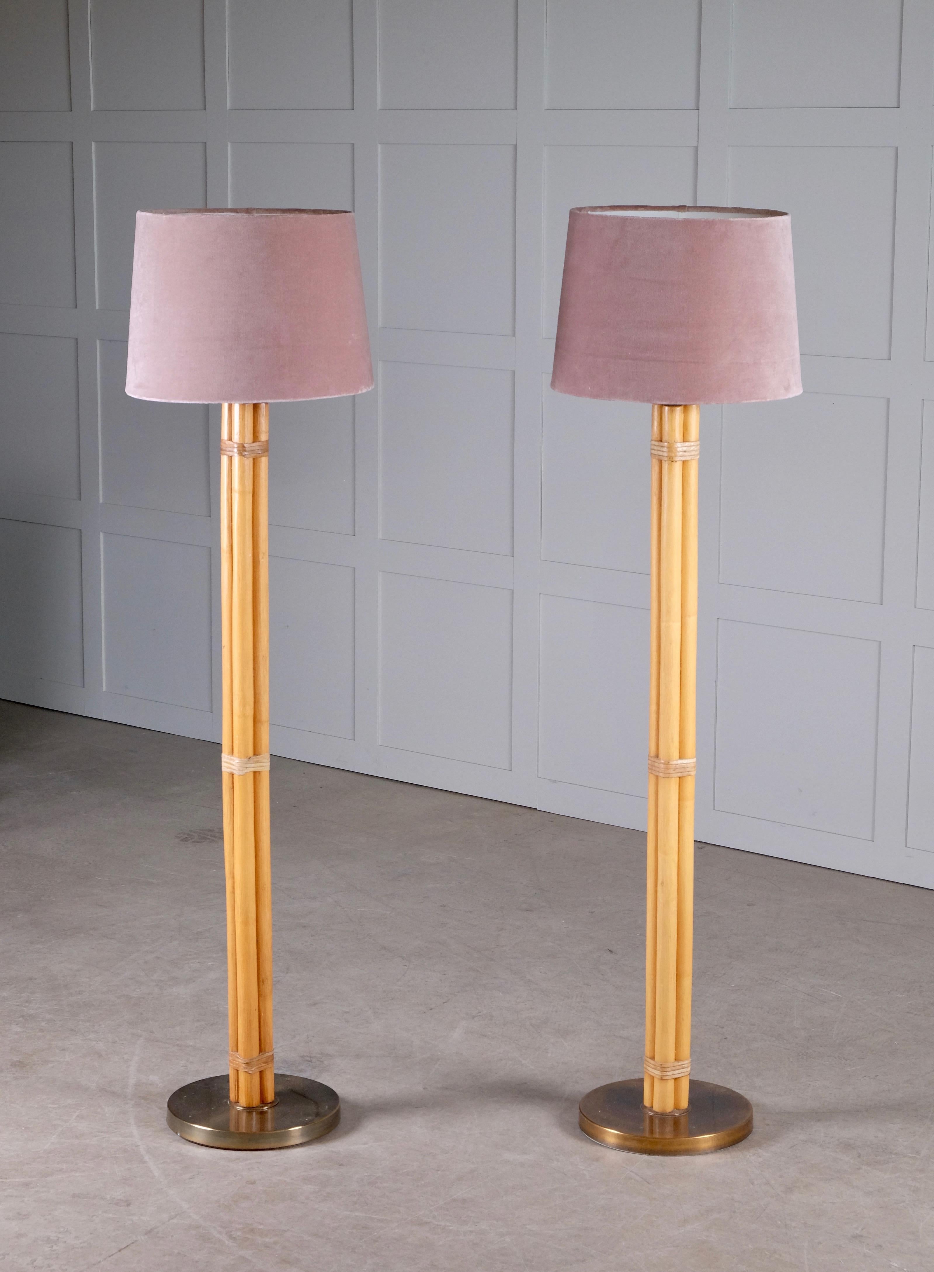 Mid-20th Century Pair of Swedish Brass and Bamboo Floor Lamps by Bergboms, 1970s For Sale