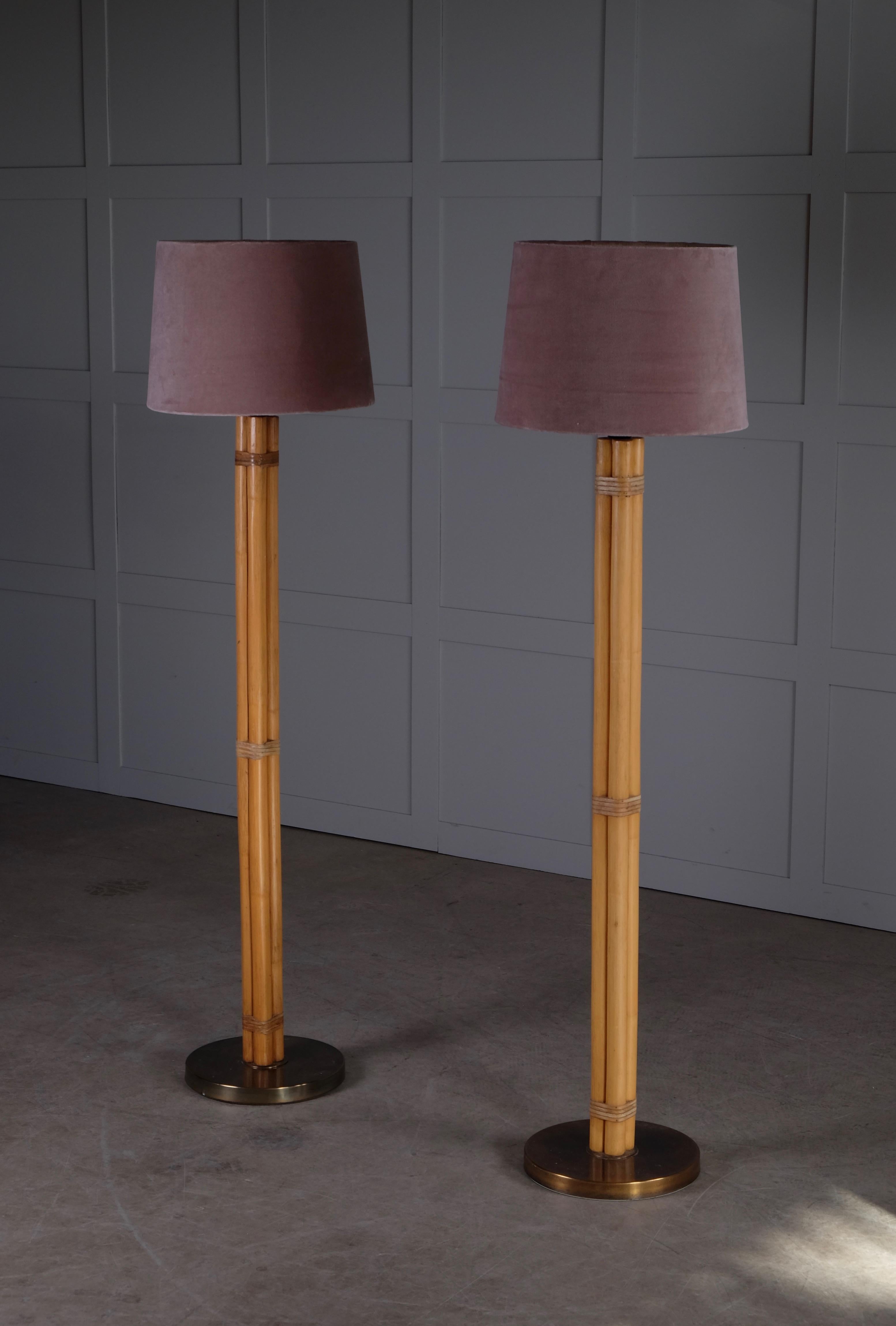 Pair of Swedish Brass and Bamboo Floor Lamps by Bergboms, 1970s For Sale 2