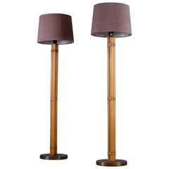Pair of Swedish Brass and Bamboo Floor Lamps by Bergboms, 1970s