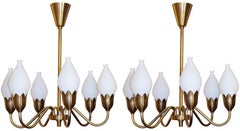 Pair of Swedish Brass and White Glass Chandelier