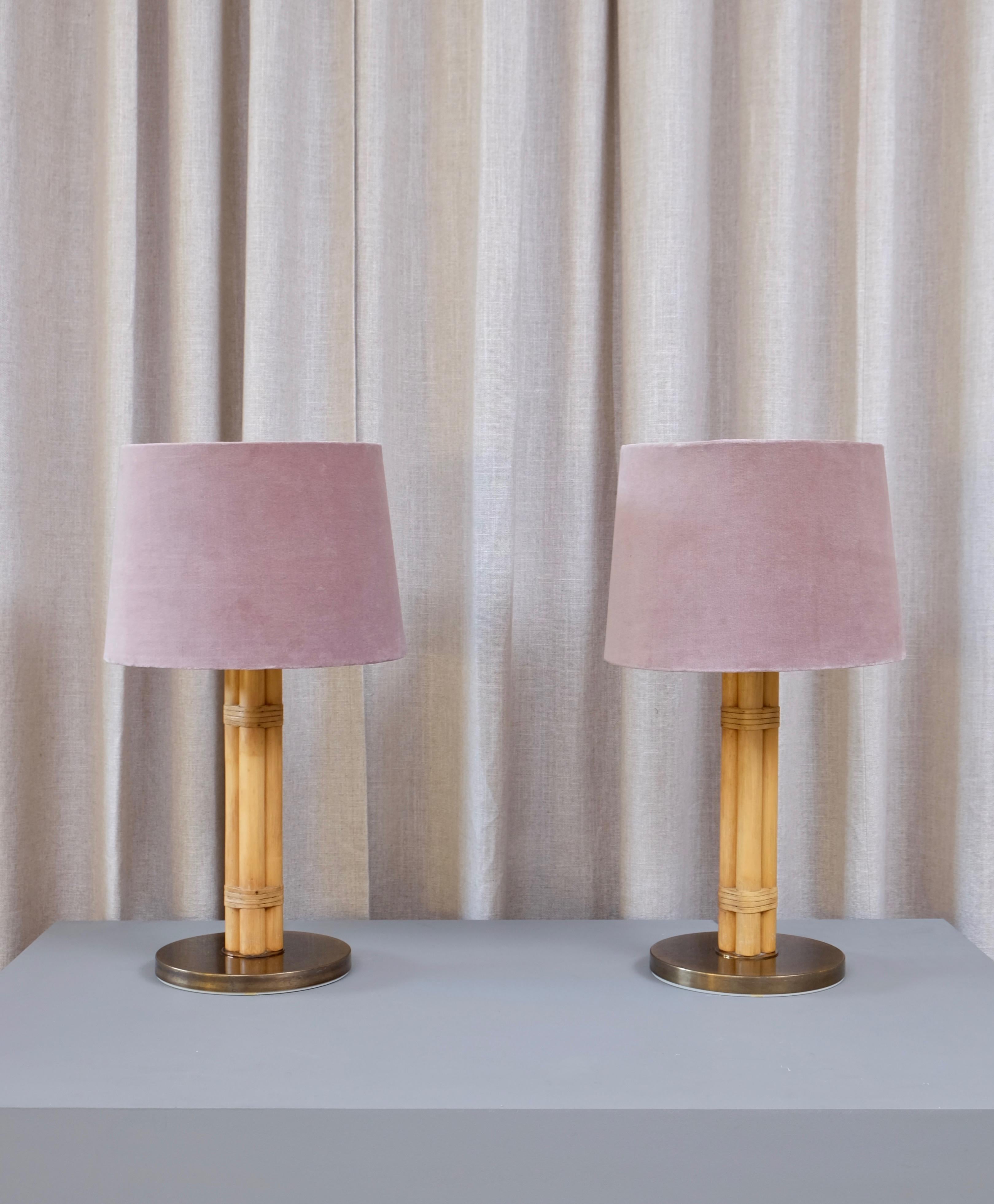 Pair of Swedish Brass and Bamboo Table Lamps by Bergboms, 1960s 6