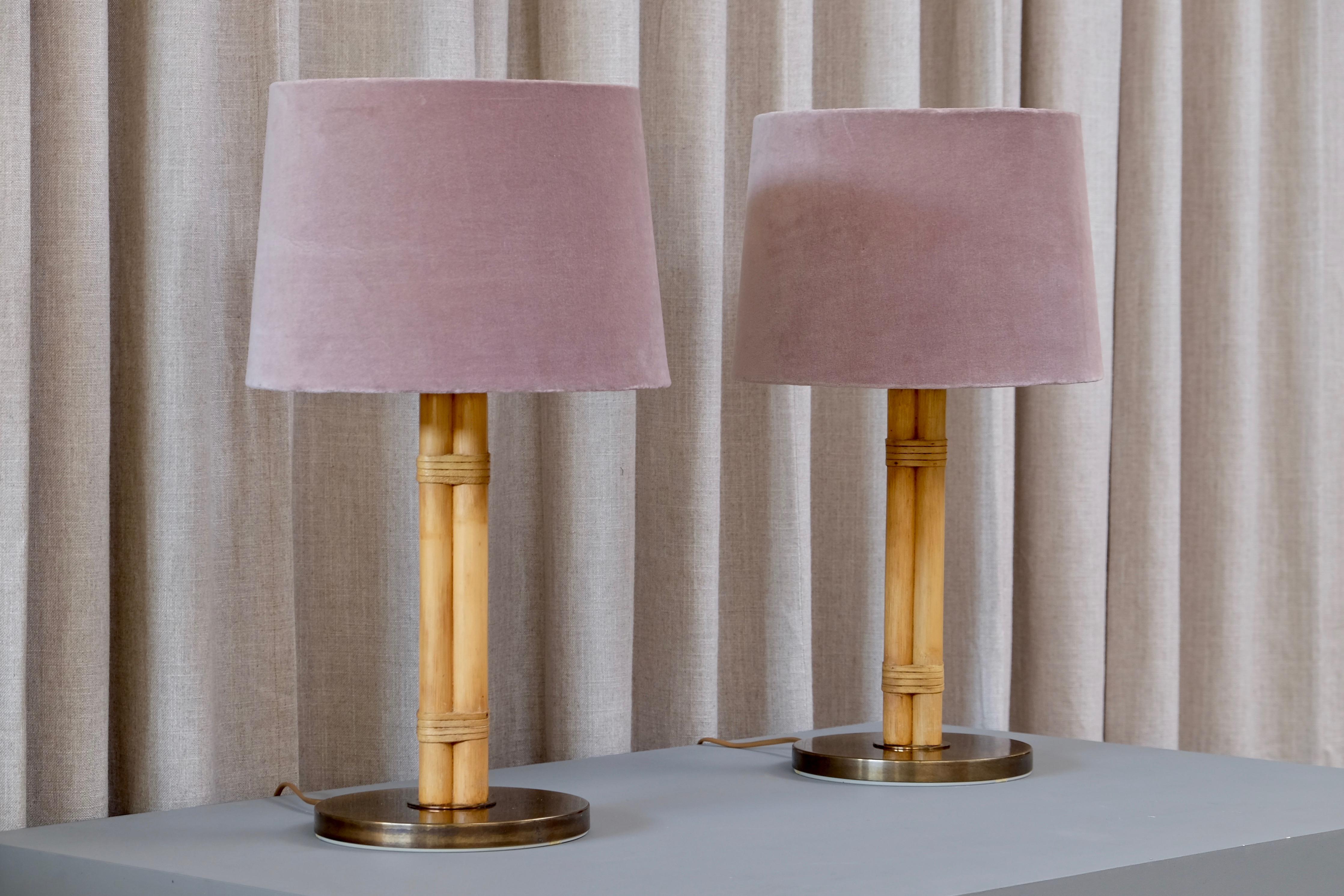Pair of Swedish Brass and Bamboo Table Lamps by Bergboms, 1960s 7