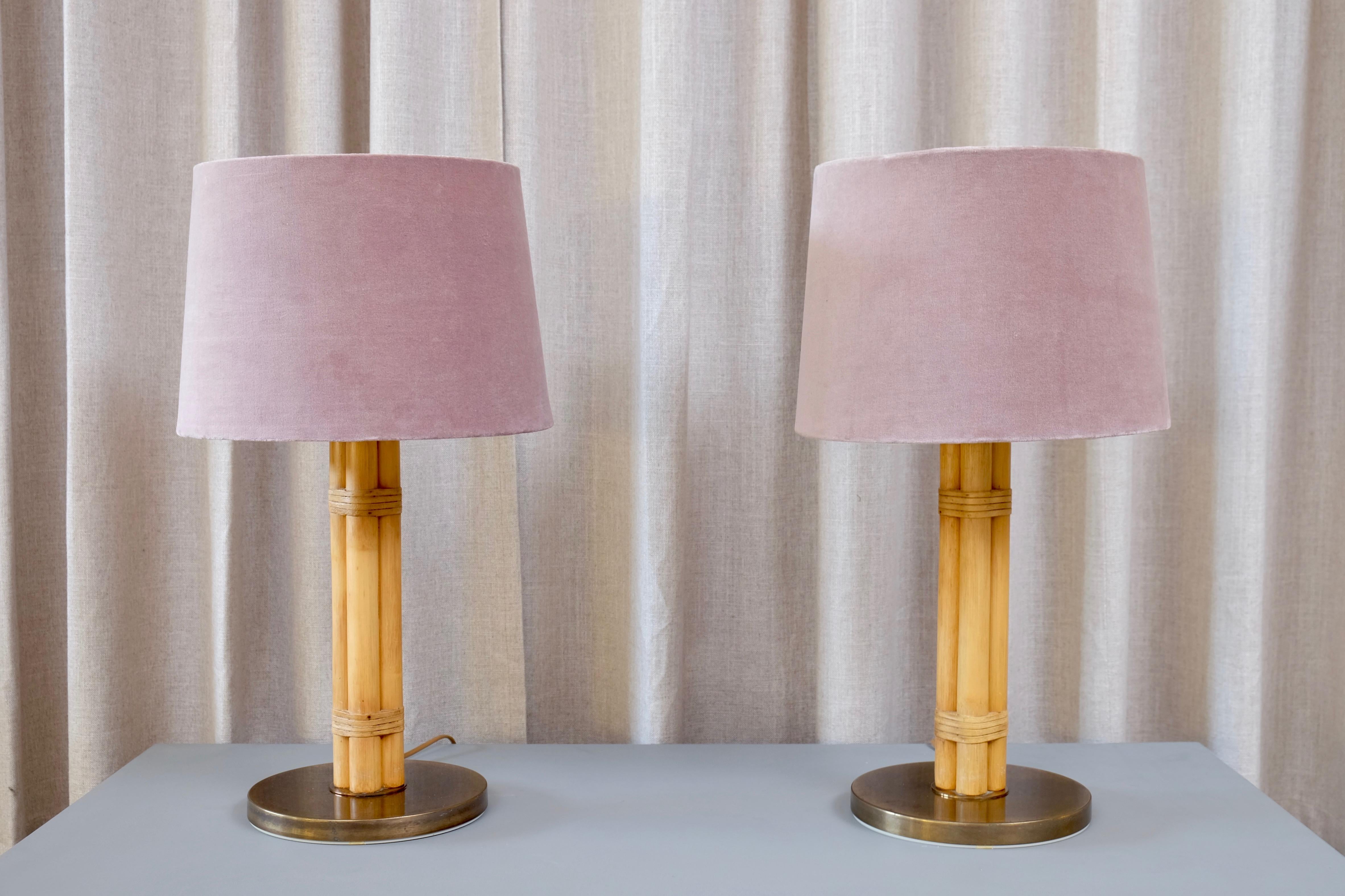 Pair of Swedish Brass and Bamboo Table Lamps by Bergboms, 1960s In Good Condition In Stockholm, SE