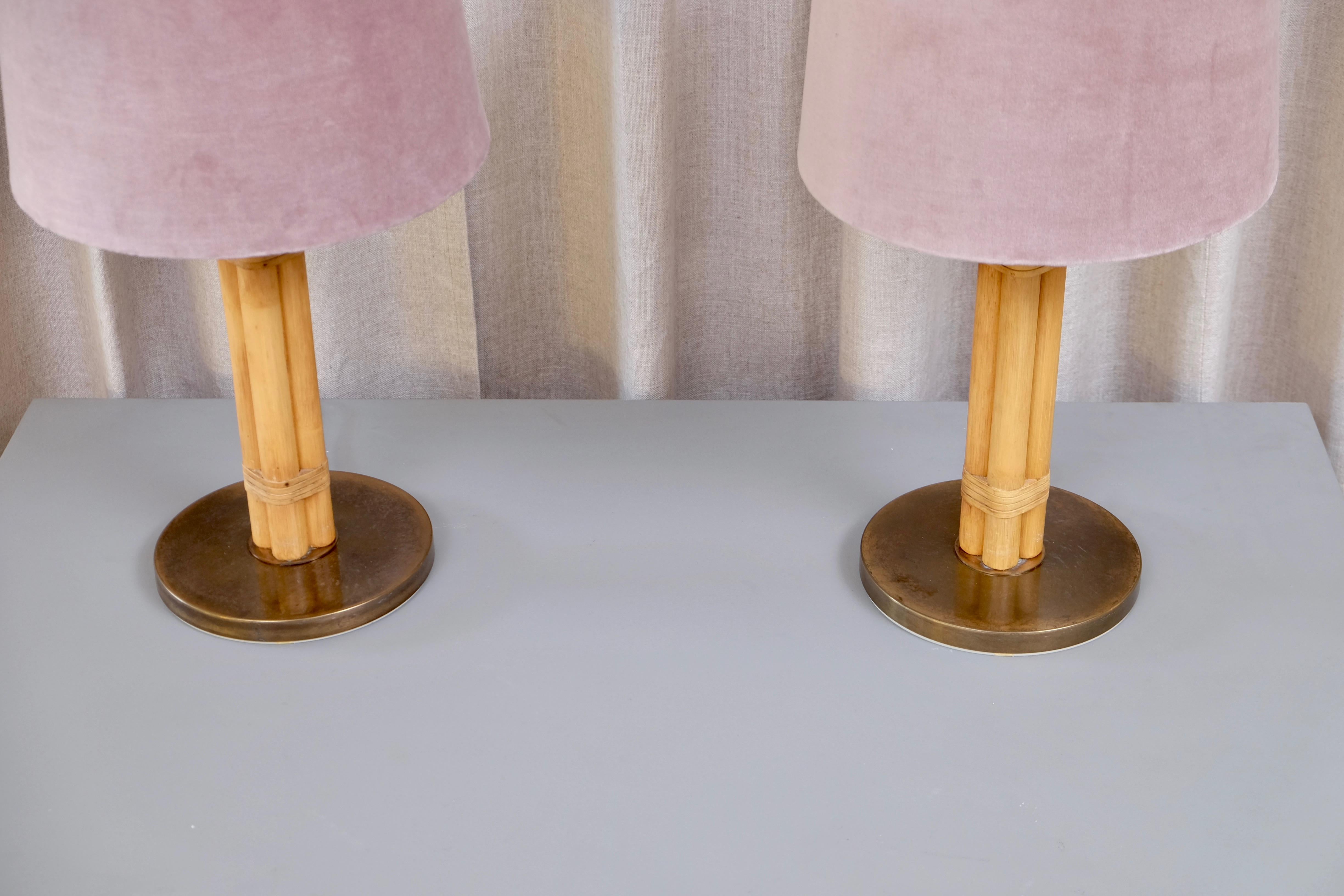 Mid-20th Century Pair of Swedish Brass and Bamboo Table Lamps by Bergboms, 1960s