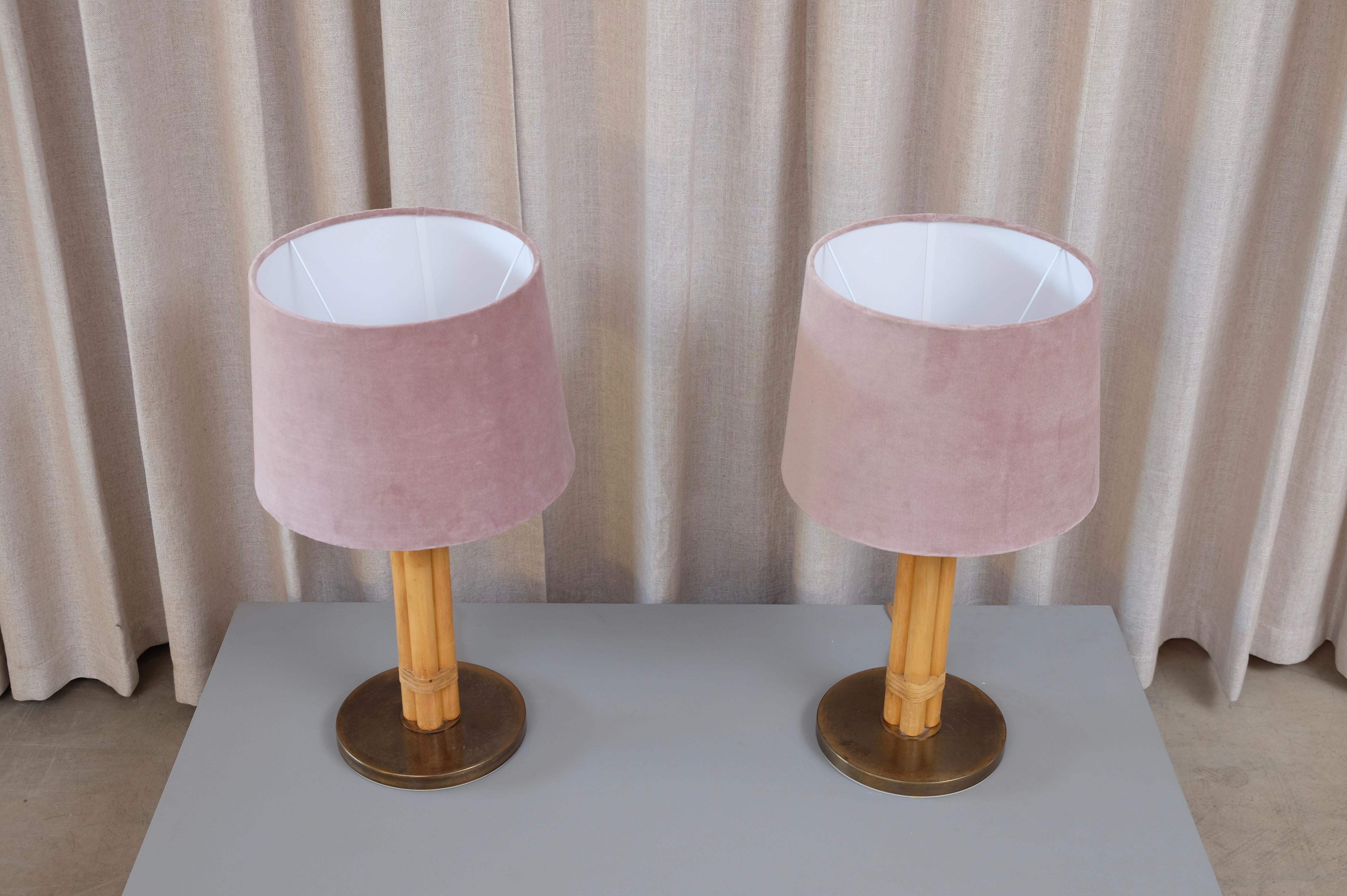 Pair of Swedish Brass and Bamboo Table Lamps by Bergboms, 1960s 1