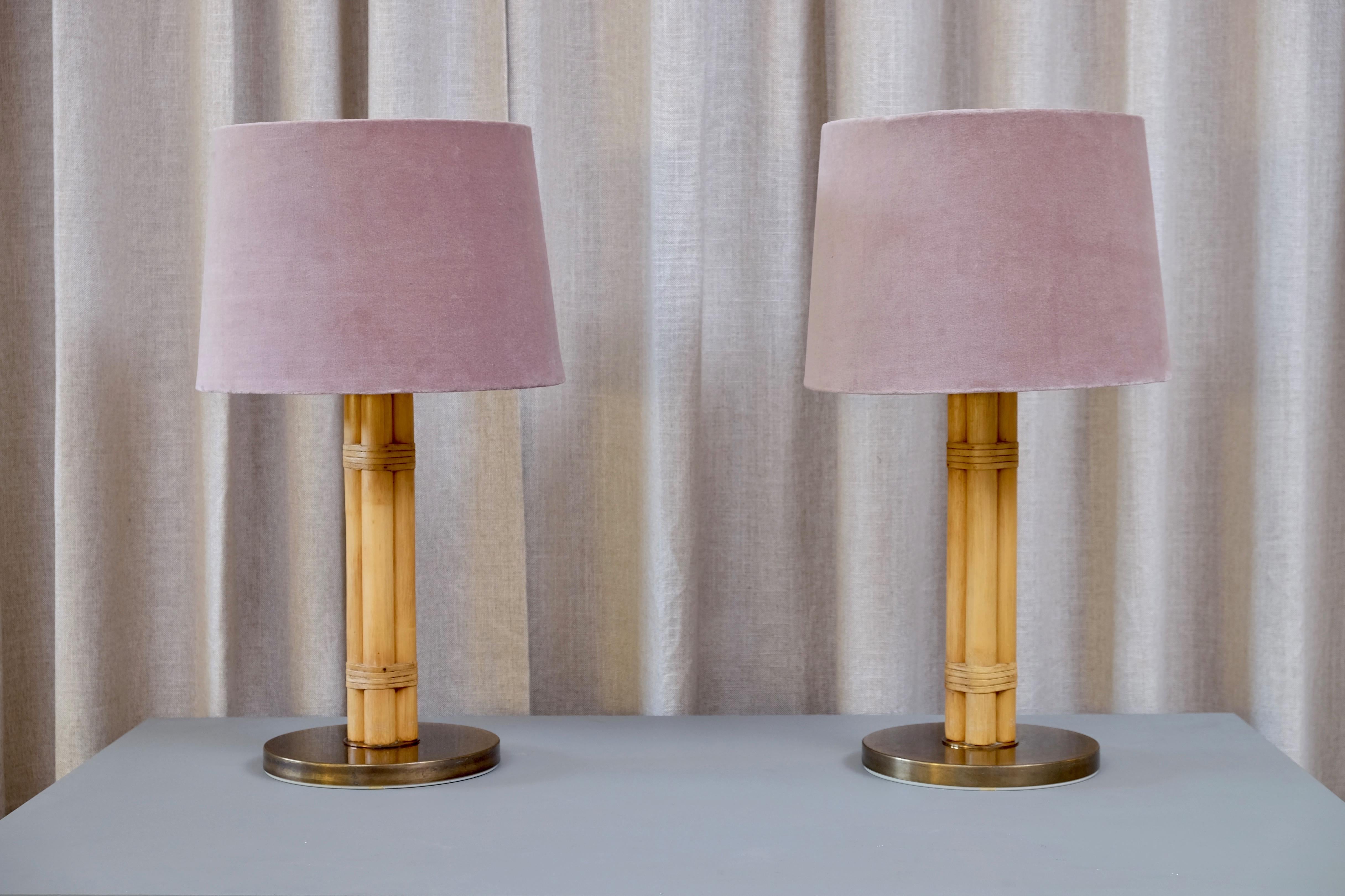 Pair of Swedish Brass and Bamboo Table Lamps by Bergboms, 1960s 2