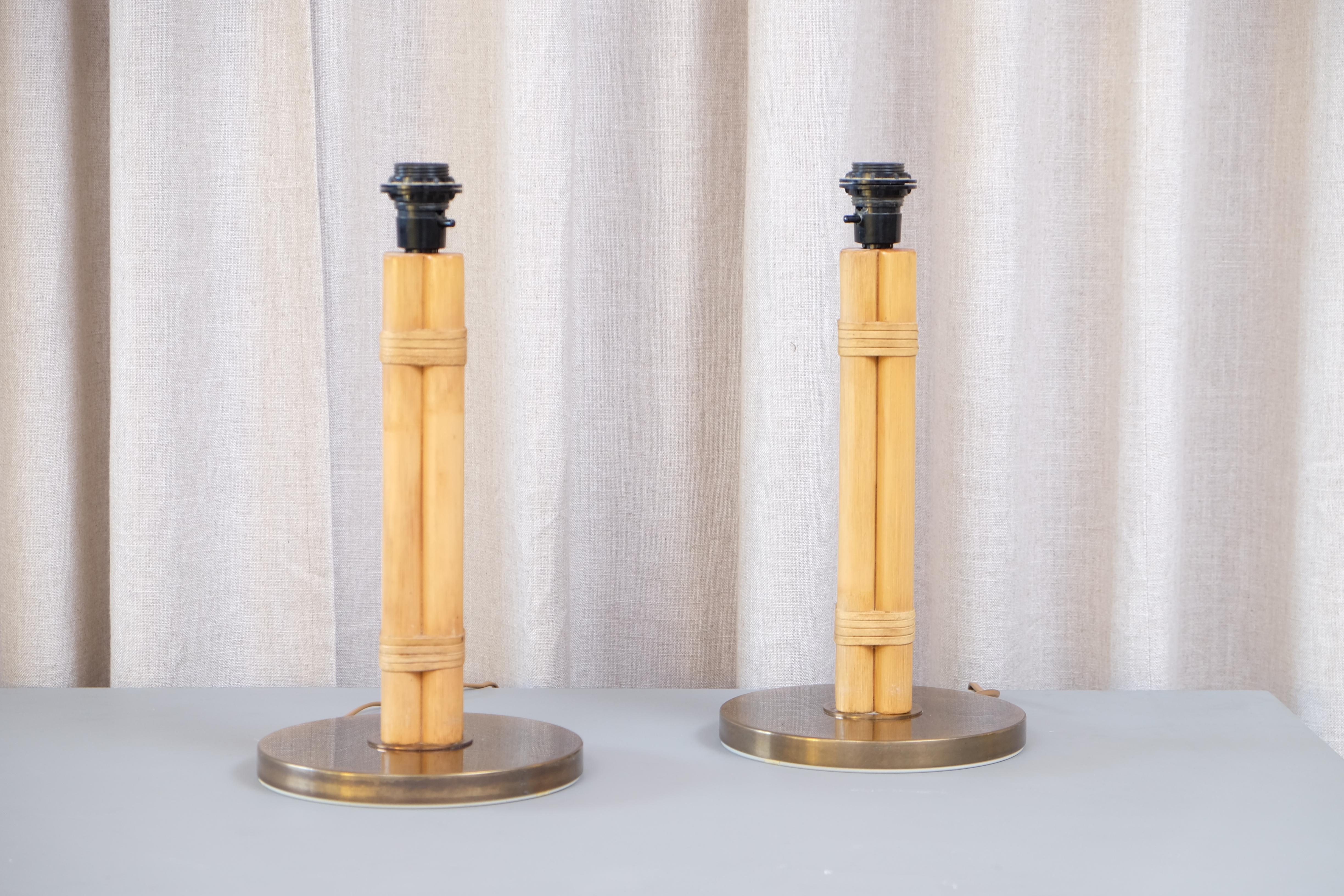 Pair of Swedish Brass and Bamboo Table Lamps by Bergboms, 1960s 4