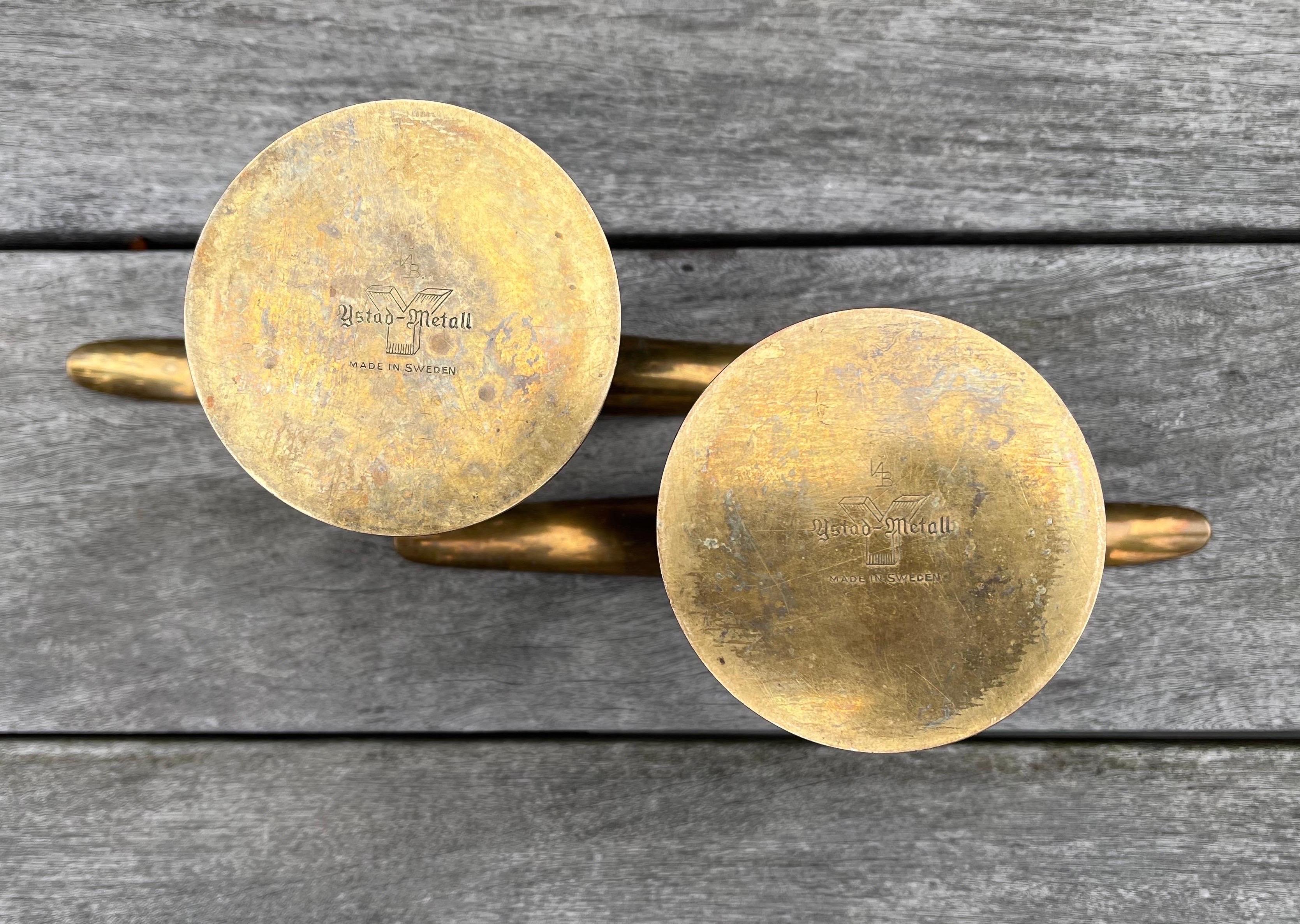 Pair of Swedish Brass Candleholders by Ivar Alenius Bjork for Ystad Metal.  For Sale 3