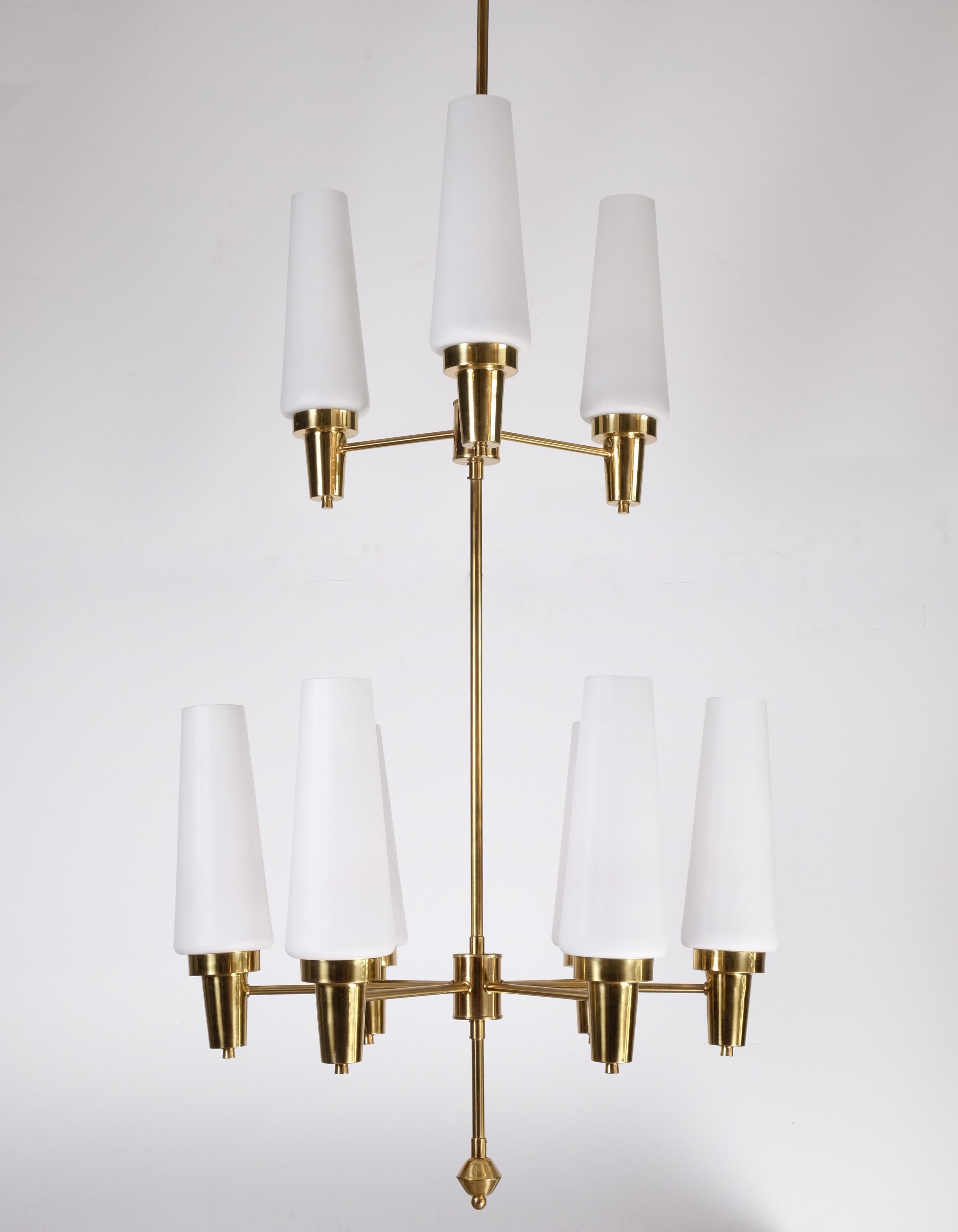 Pair of Swedish Brass Chandeliers, 1950s For Sale 7