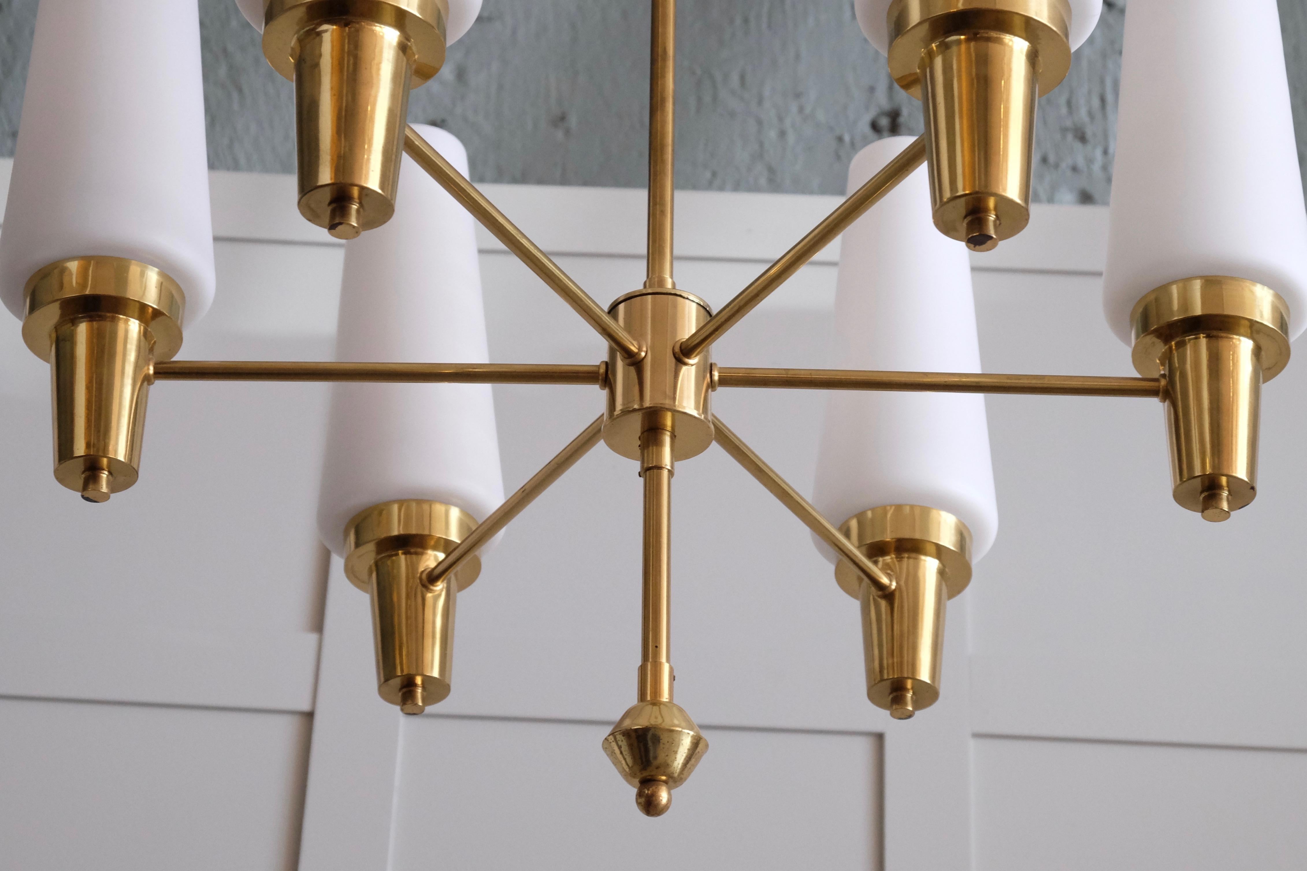 Pair of Swedish Brass Chandeliers, 1950s For Sale 1