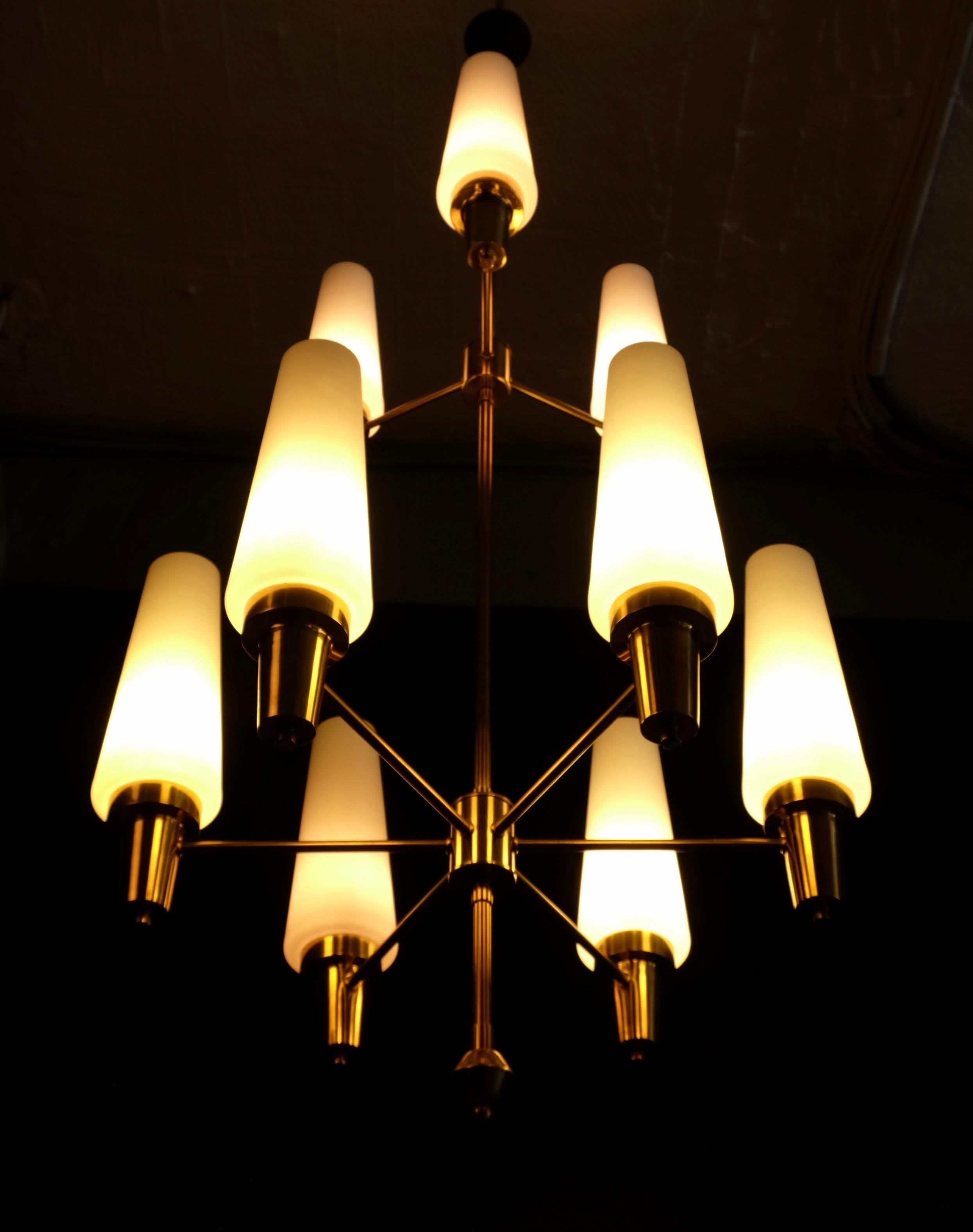 Pair of Swedish Brass Chandeliers, 1950s For Sale 2