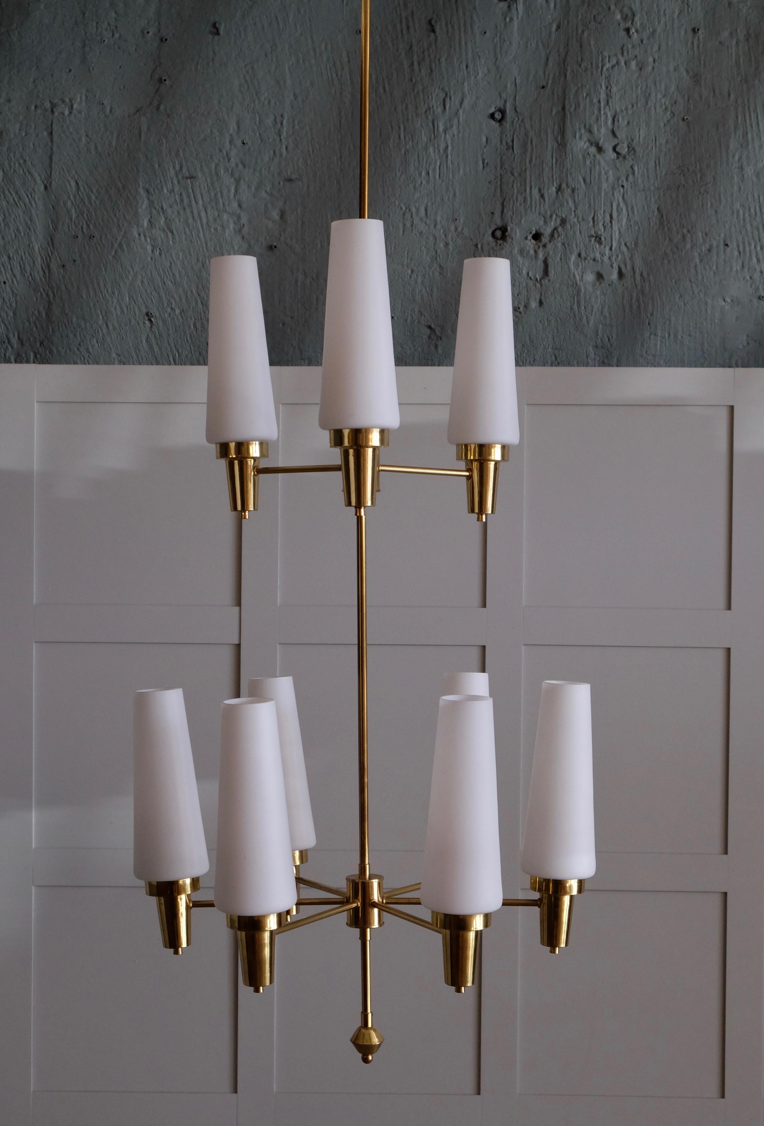 Pair of Swedish Brass Chandeliers, 1950s For Sale 3