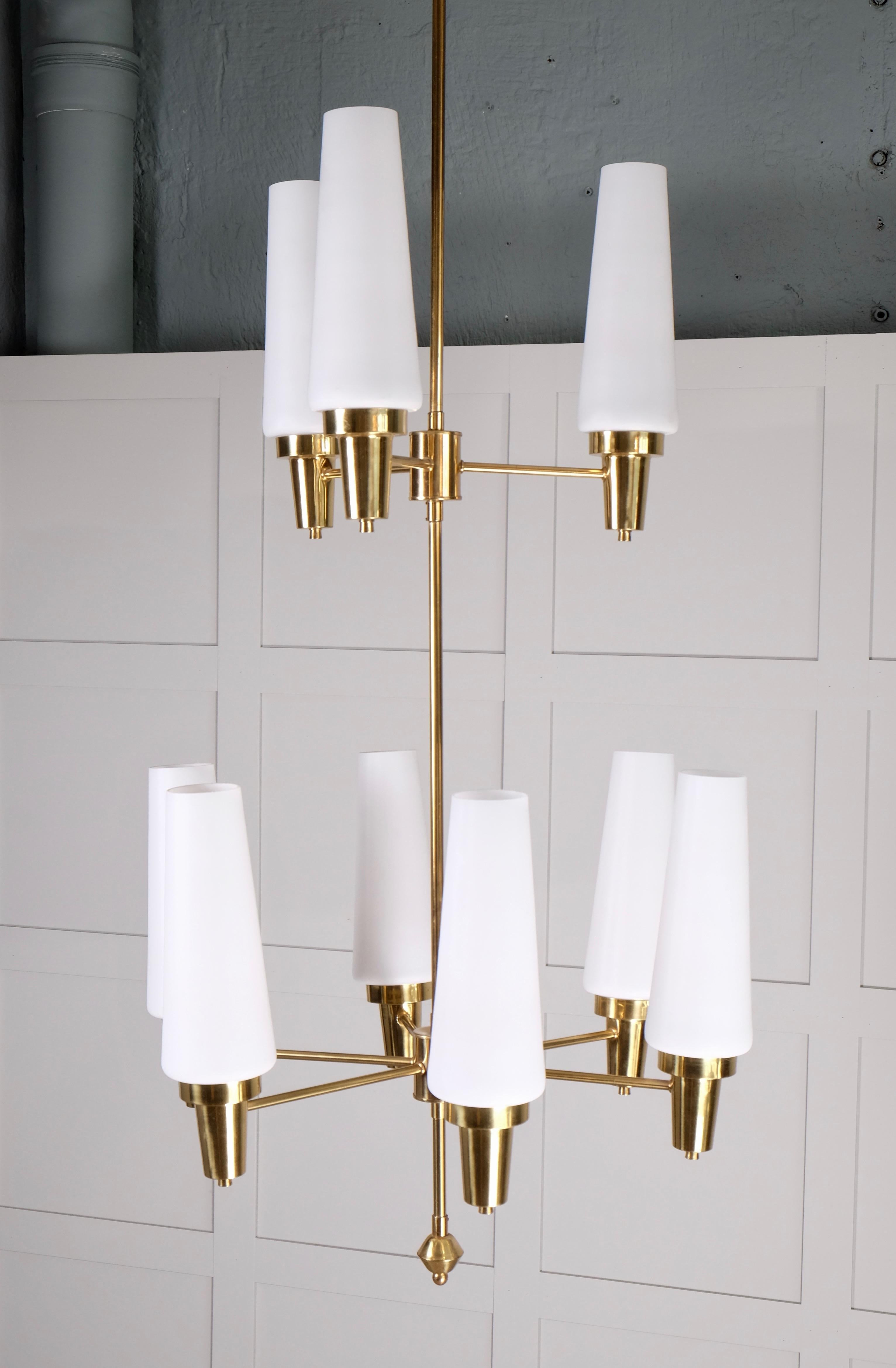 Pair of Swedish Brass Chandeliers, 1950s For Sale 4
