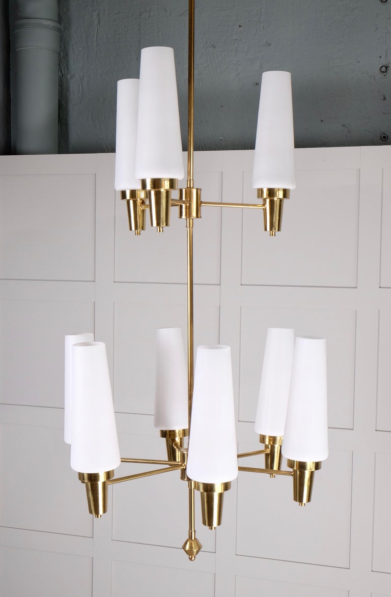 Pair of Swedish Brass Chandeliers, 1950s For Sale at 1stDibs