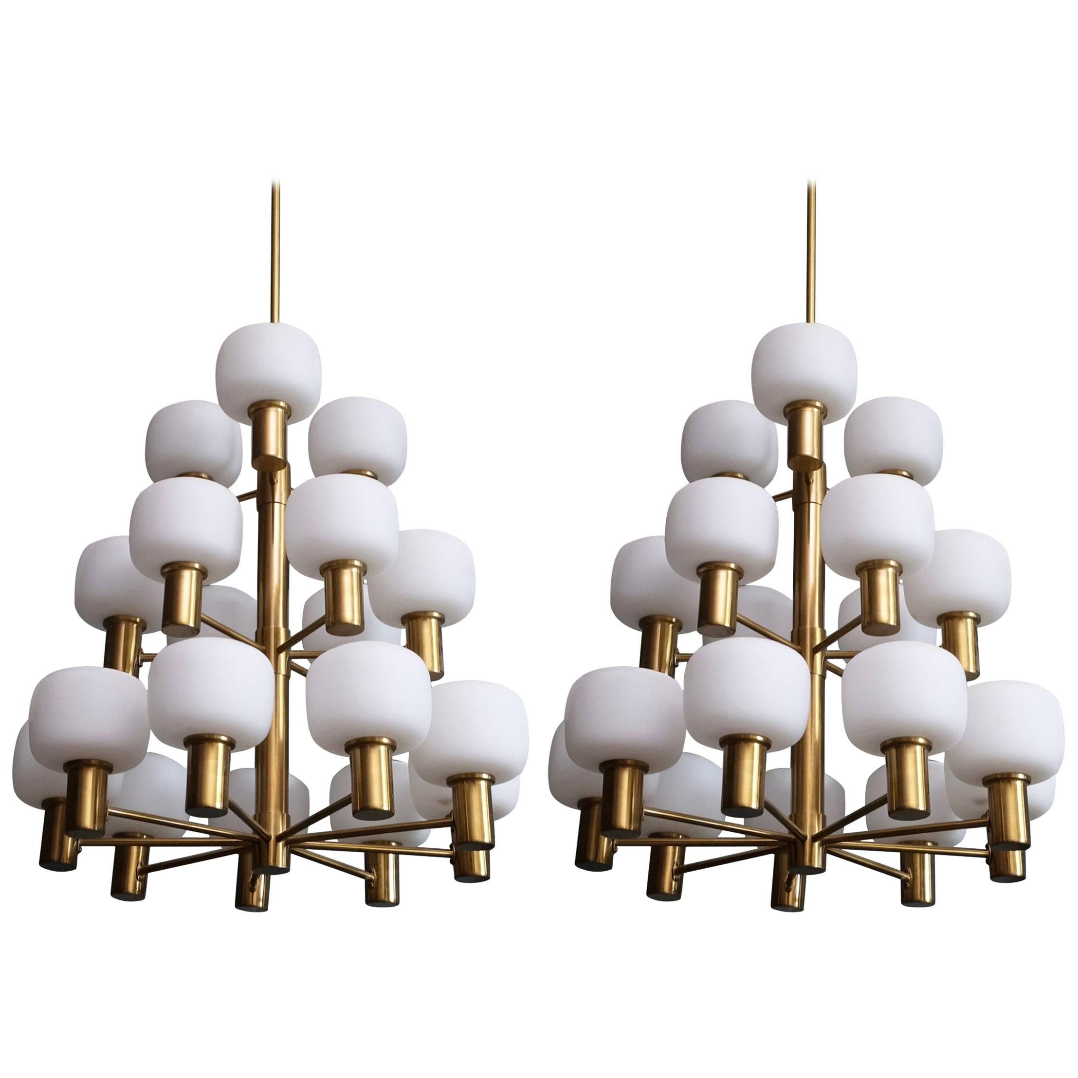 Pair of Swedish Brass Chandeliers by ASEA, 1950s For Sale