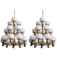 Pair of Swedish Brass Chandeliers by ASEA, 1950s
